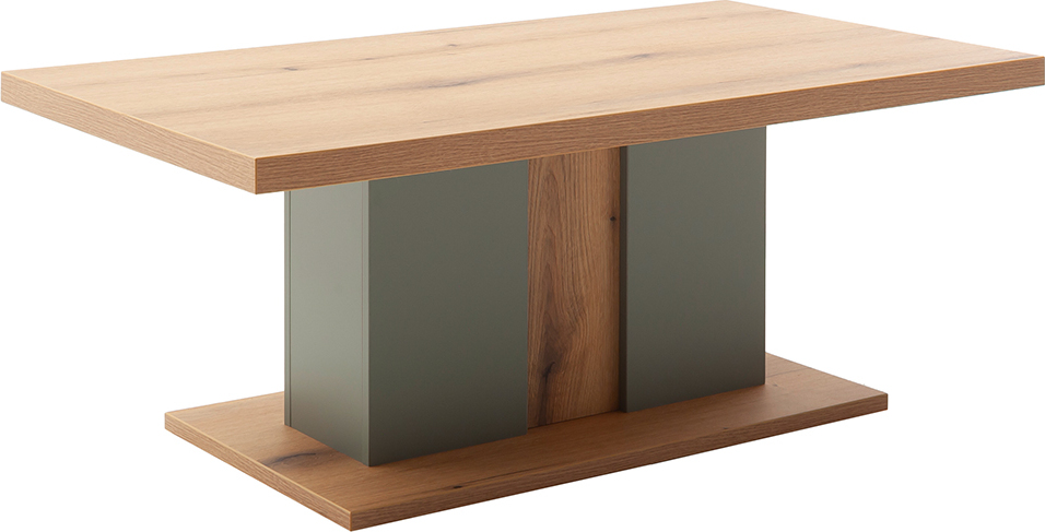 Wohnzimmer-Couchtisch mit 115cm Breite in Grün mit Eiche, Säulen-Fuß - MOSTAR-05