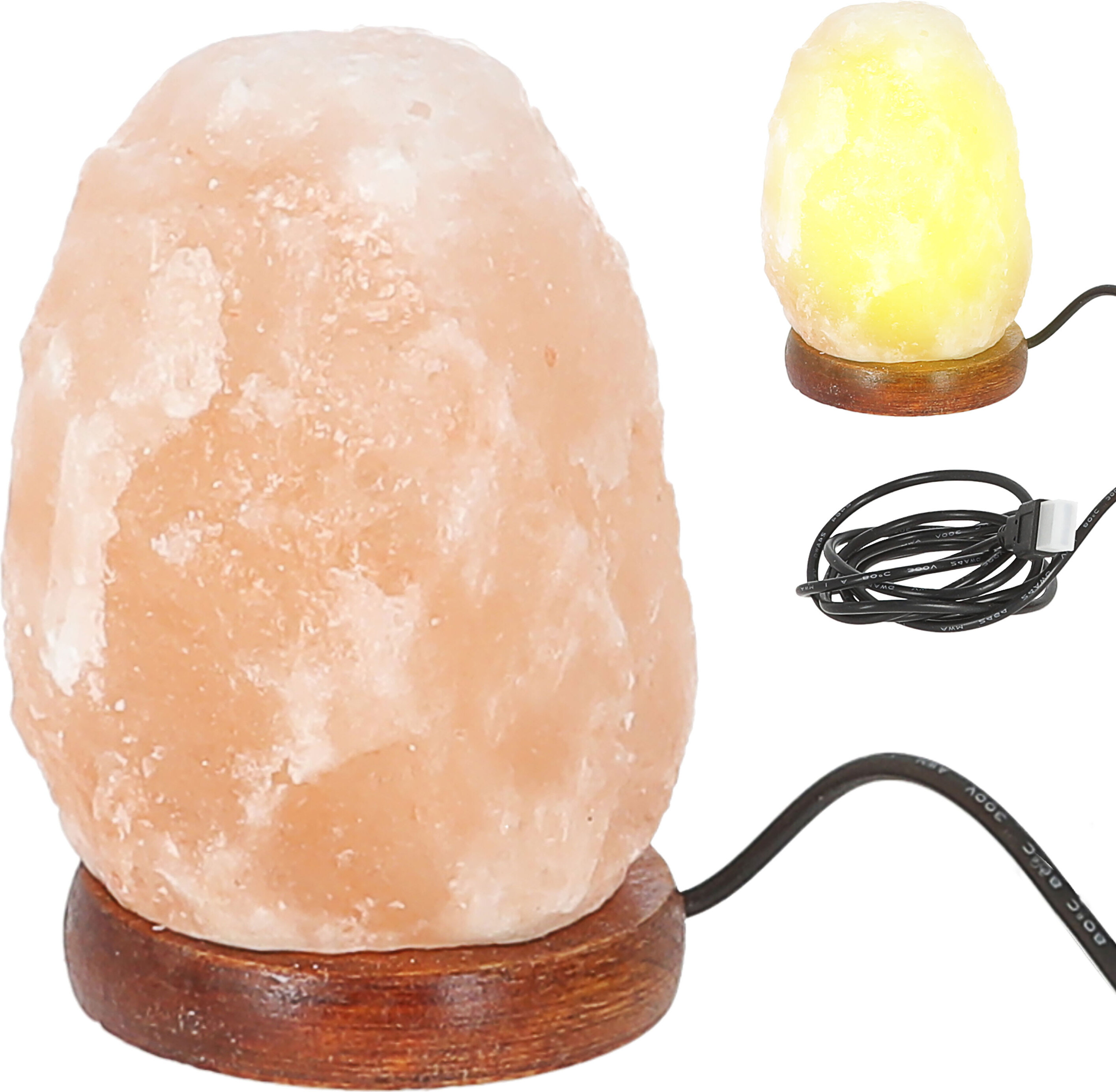Cepewa LED Salzkristallleuchte 8x12cm USB-A Kabel warmweiß MDF Salz 'Salt Range Pakistan' Salzstein Holzsockel