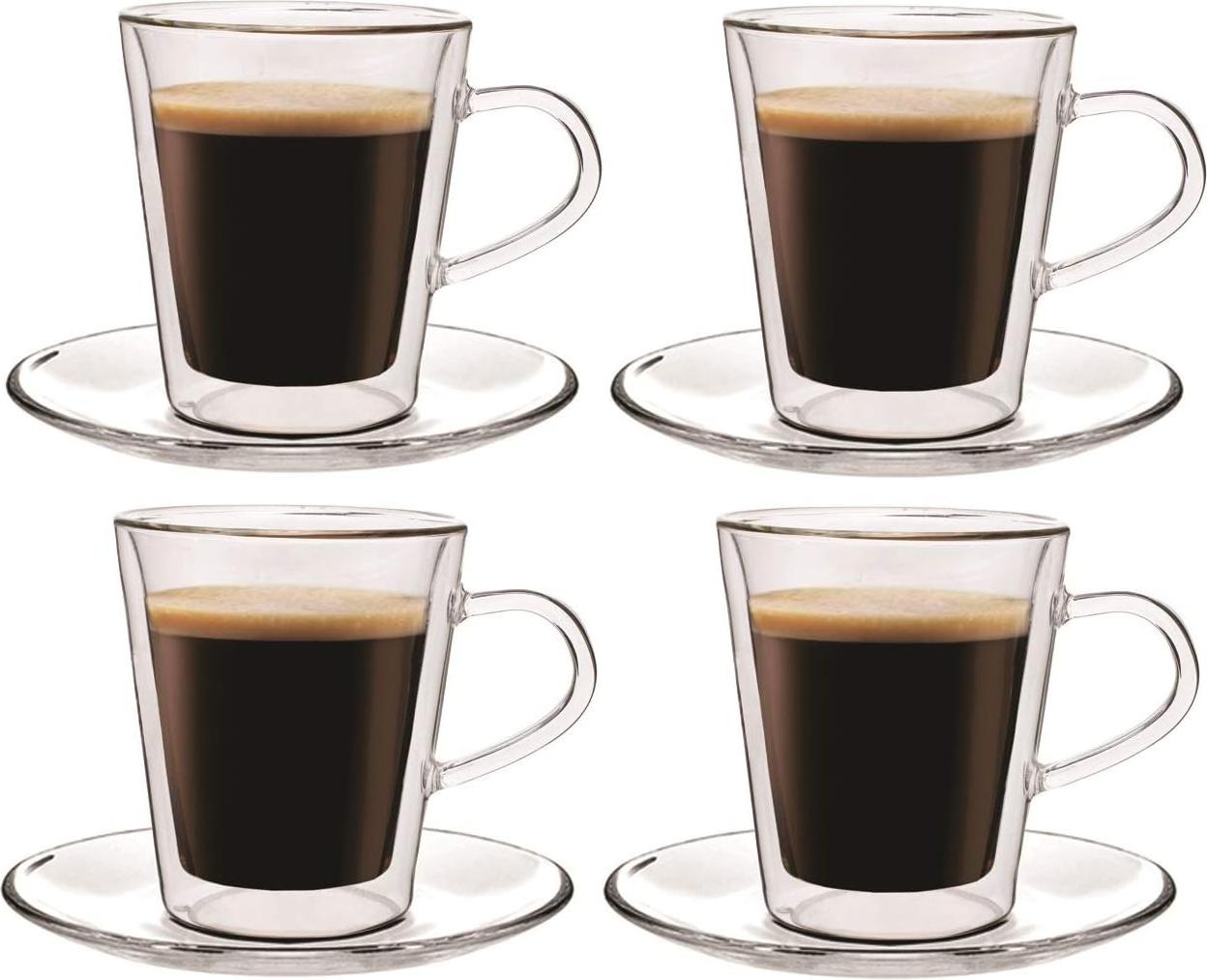 Markenlos Lungo Doppelwandige Gläser 4 x 220 ml - Thermo-Kaffeegläser mit Schwebeeffekt - Langlebige Trinkgläser