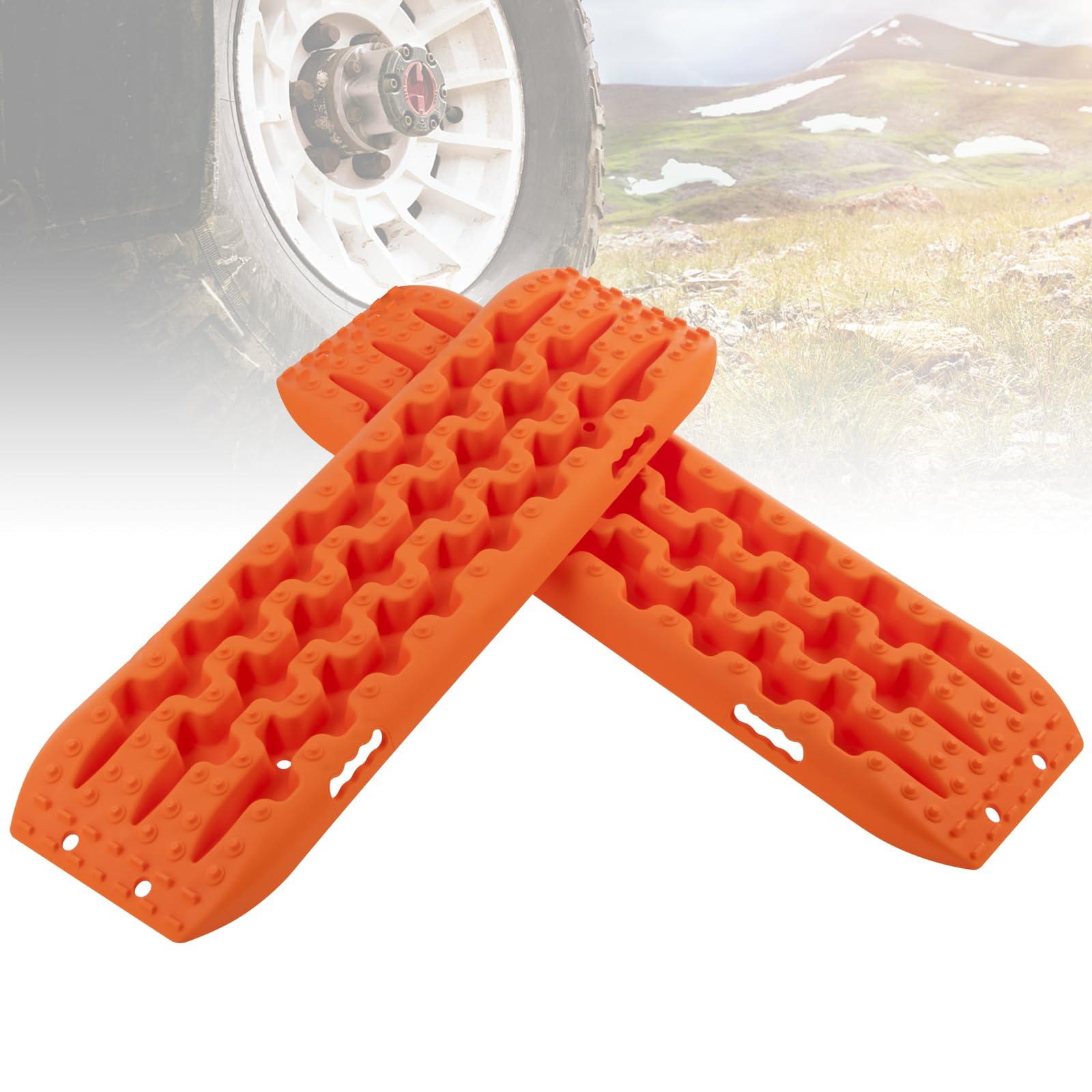 GOPLUS 2 x Sandbleche Anfahrhilfe, Recovery Board Offroad Tracks max. 10T Last, Traktionshilfe Traktionsmatte Auto bei Schnee,107 × 31 × 7 cm, Orange