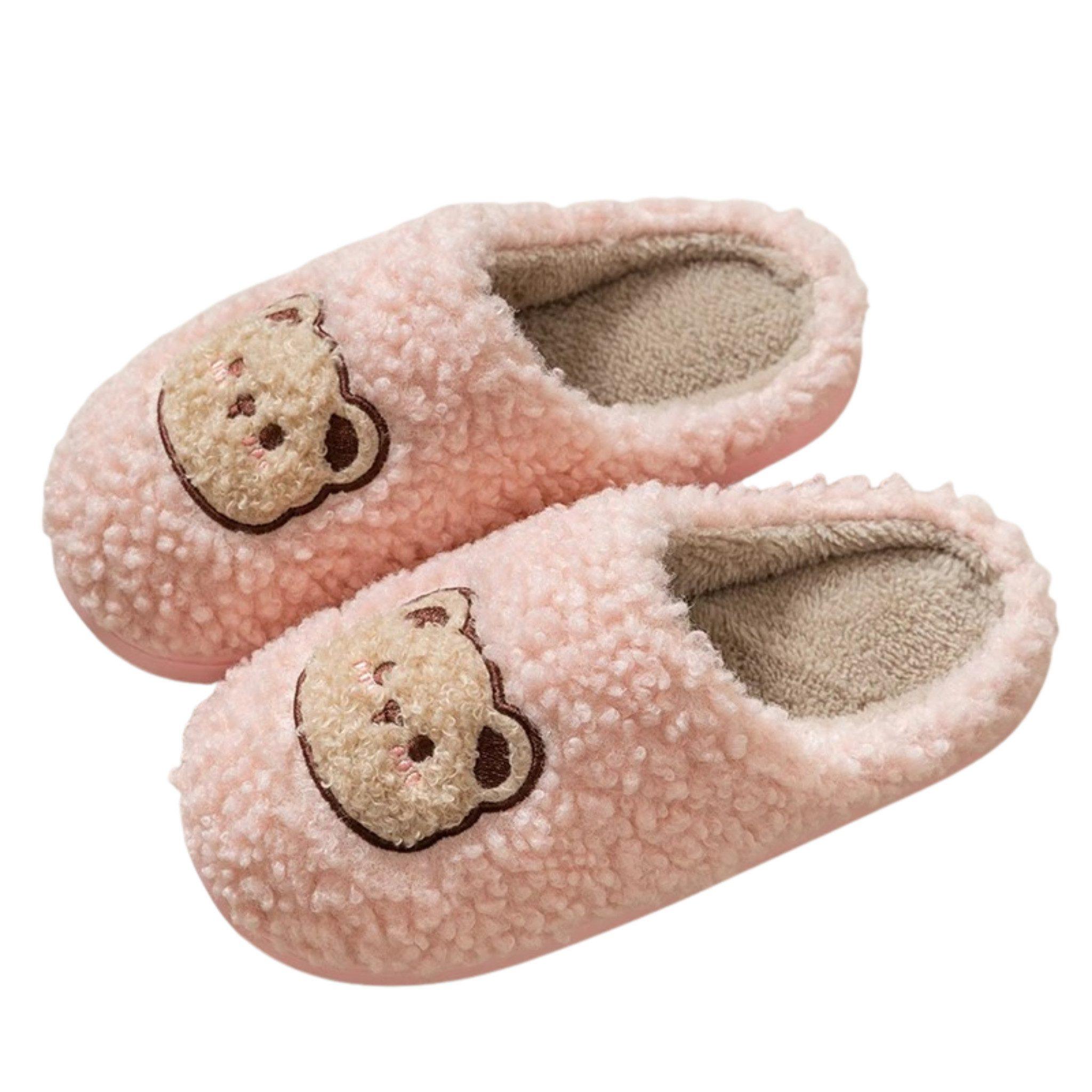 HS.Supply Bären Hausschuhe Damen – Süße Hausschuhe mit Bären-Motiv – Plüsch Hausschuhe