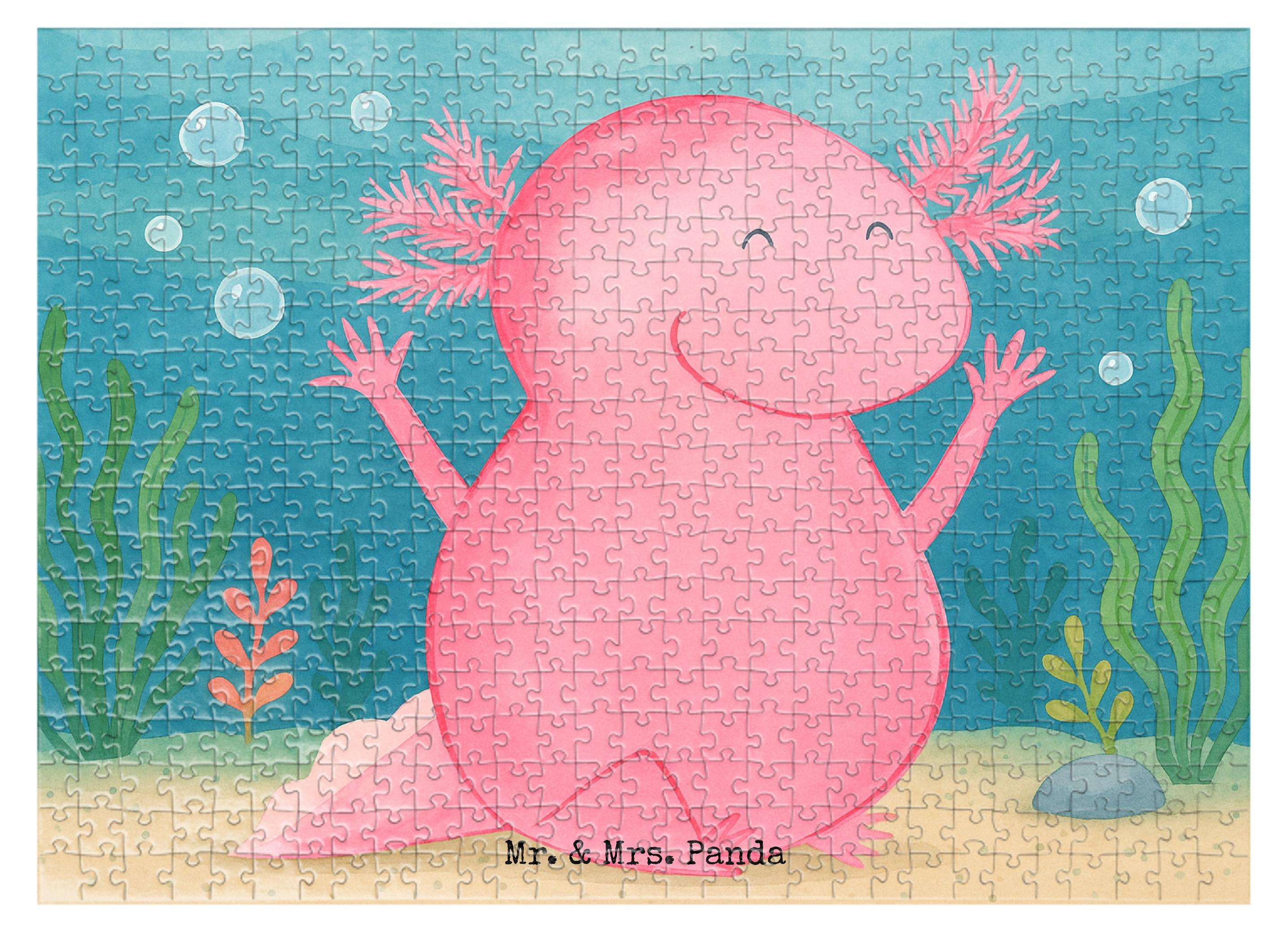Mr. & Mrs. Panda Puzzlespiel Axolotl Hurra Design 551 Teile - Weiß - Geschenk, Schwanzlurch, Fröhlich, Legespiel, 1000 Puzzle, Lurch, 2000, Spaß, 500 PD-1922132-STANDARD