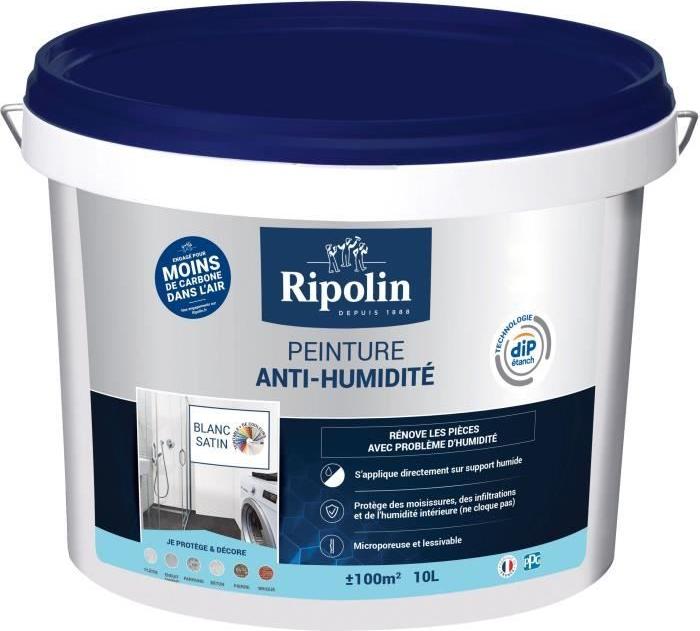 Ochranná farba proti vlhkosti RIPOLIN, biela, saténová, 10 l, technológia DIP étanch, proti plesniam, umývateľná, priedušná, vyrobená vo Francúzsku