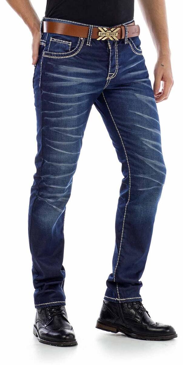 Cipo & Baxx CD471 Herren Slim-Fit-Jeans mit scharfen Waschdetails