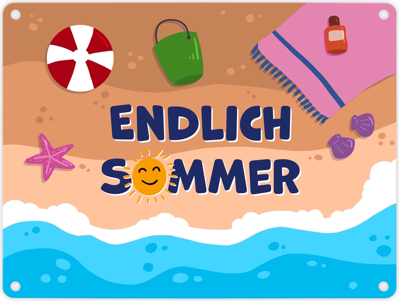 speecheese Endlich Sommer Metallschild in 15x20 cm mit Strandmotiv