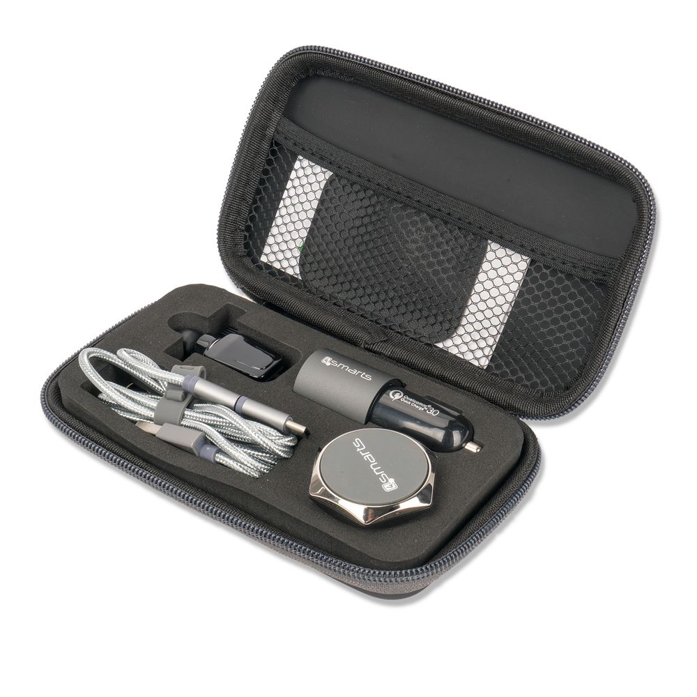 4smarts Cestovná sada Cestovná sada Držiak do auta Nabíjací kábel Micro USB typu C Combo Quick Charge Black