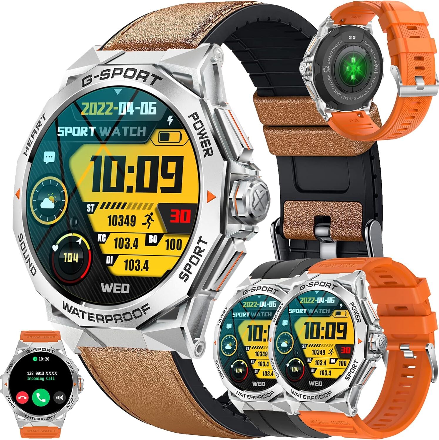 SGDDFIT Herren Smartwatch 1,43 Zoll AMOLED mit Telefonfunktion, Sportuhr mit Bluetooth-Anrufen, IP68 wasserdicht, 123 Sportmodi, SpO2,Herzfrequenz,Android IOS