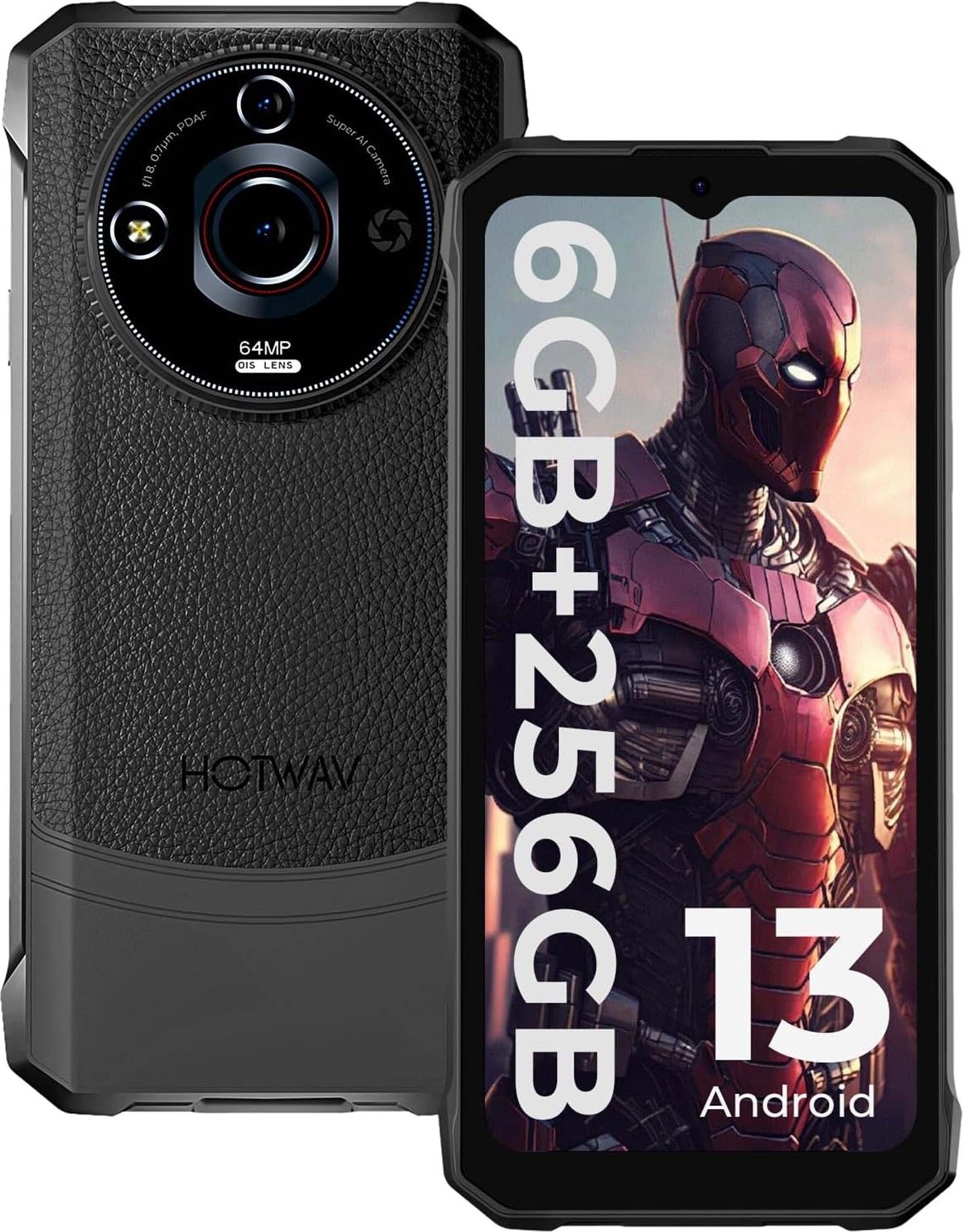 Outdoorový smartfón HOTWAV T7 PRO, 12GB+256GB Android 13 Dual SIM 4G Outdoorový mobilný telefón bez zmluvy, 6280mAh 64MP 6,6" mobilný telefón/NFC/IP68 - čierny