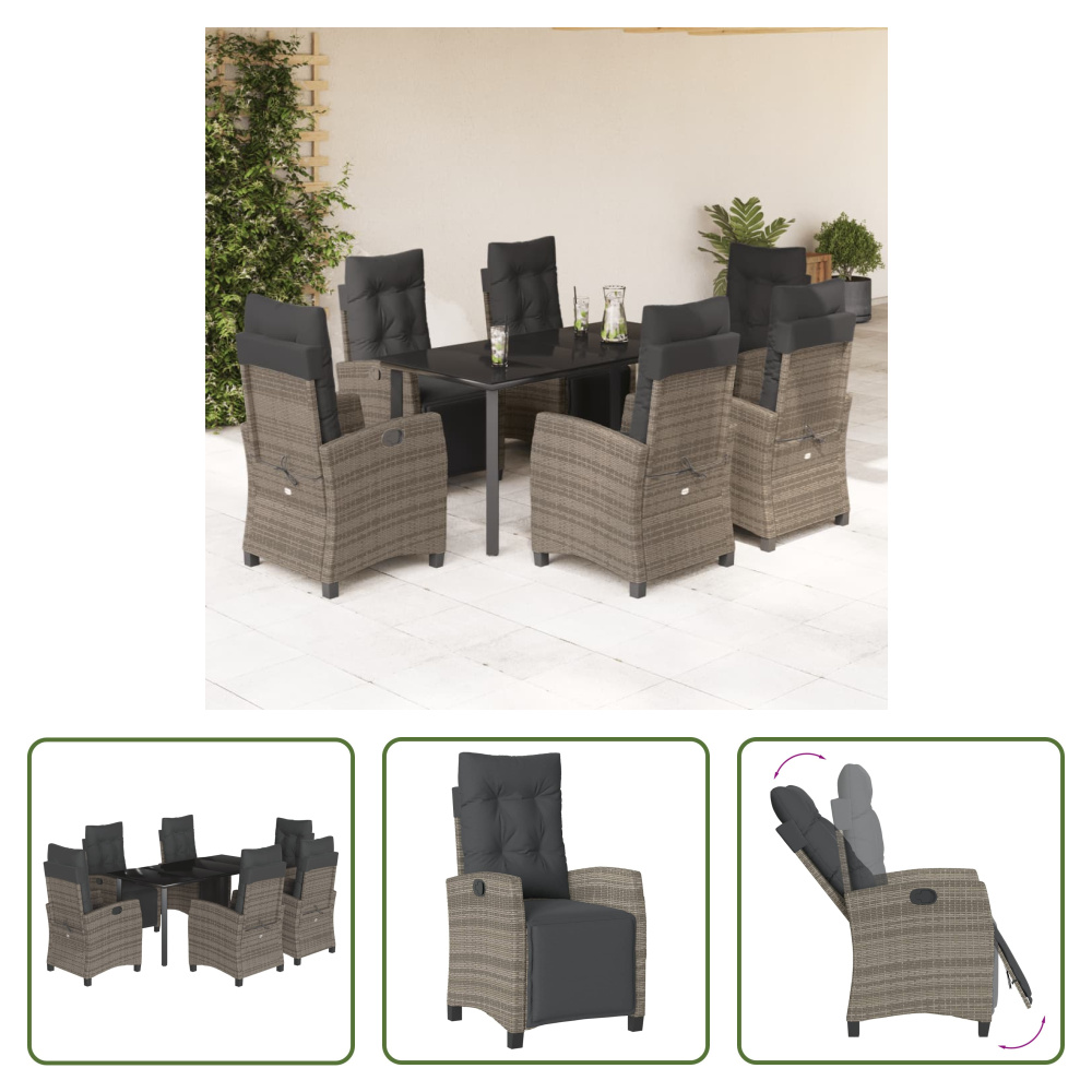 The Living Store 7-dielny záhradný jedálenský set s vankúšmi sivý polyratan