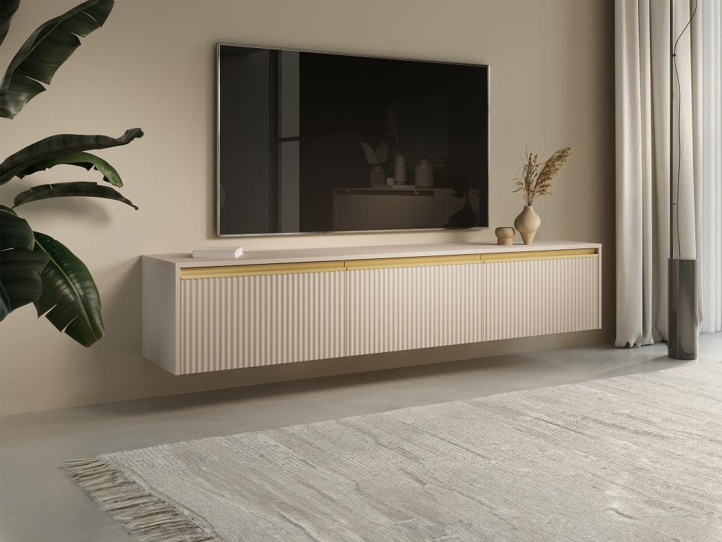 TV-Möbel zum Aufhängen oder Aufstellen mit 3 Türen - MDF - Beige & Goldfarben - POSINIA von Pascal MORABITO