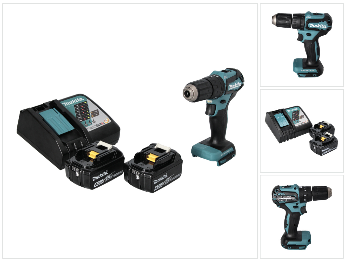 Akumulátorová príklepová vŕtačka Makita DHP 483 RM 18 V 40 Nm bez kefiek + 2x akumulátor 4,0 Ah + nabíjačka