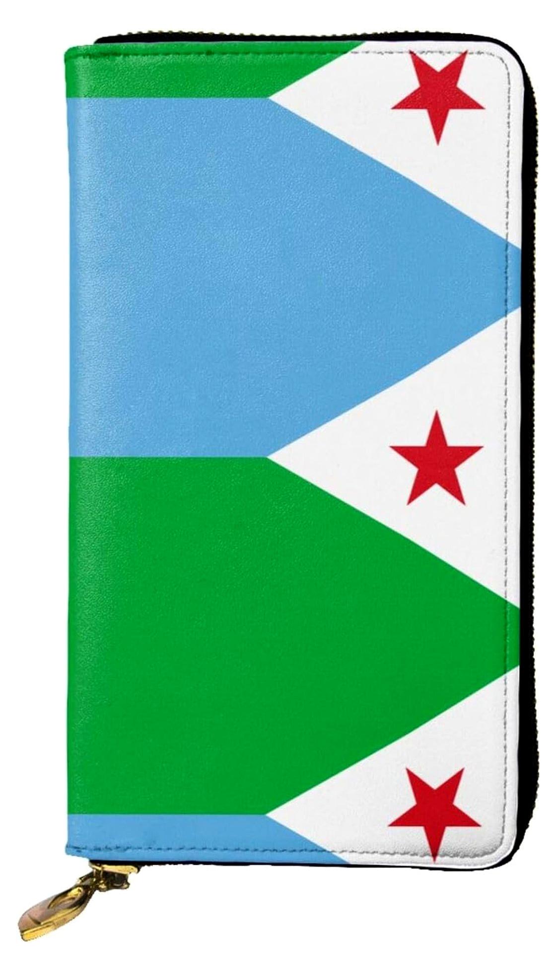 Markenlos Geldbörse mit Dschibuti-Flagge aus Leder, für Männer und Frauen, lange Form, Maße 6,3 x 26,7 cm