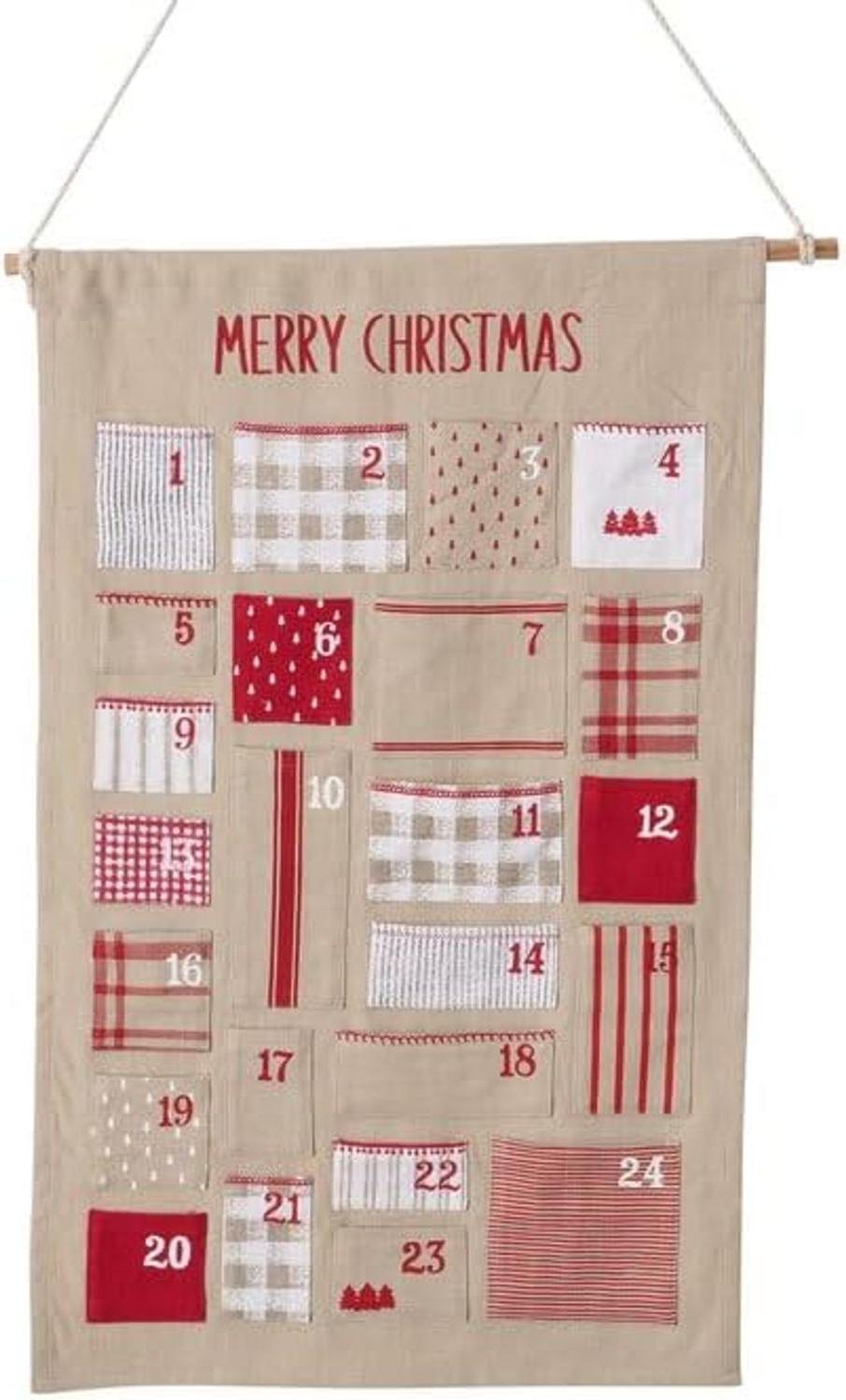 BOLTZE plniteľný adventný kalendár "Kaista" z textilu v červeno-bielej taške Adventný kalendár Vianoce