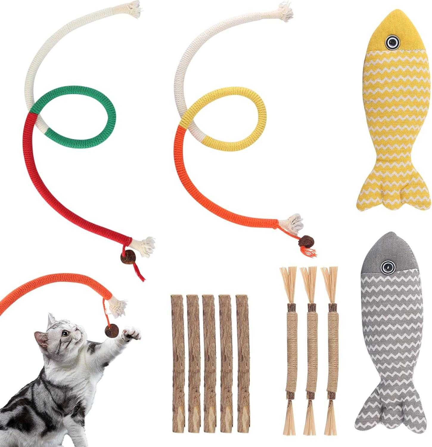 Markenlos 12 Katzenspielzeuge - Katzenminze Katzenstäbe - Katzenspielzeug Kaubänder - Silvervine Frucht - Katzenminze Fisch - Zahnpflege und Spielen