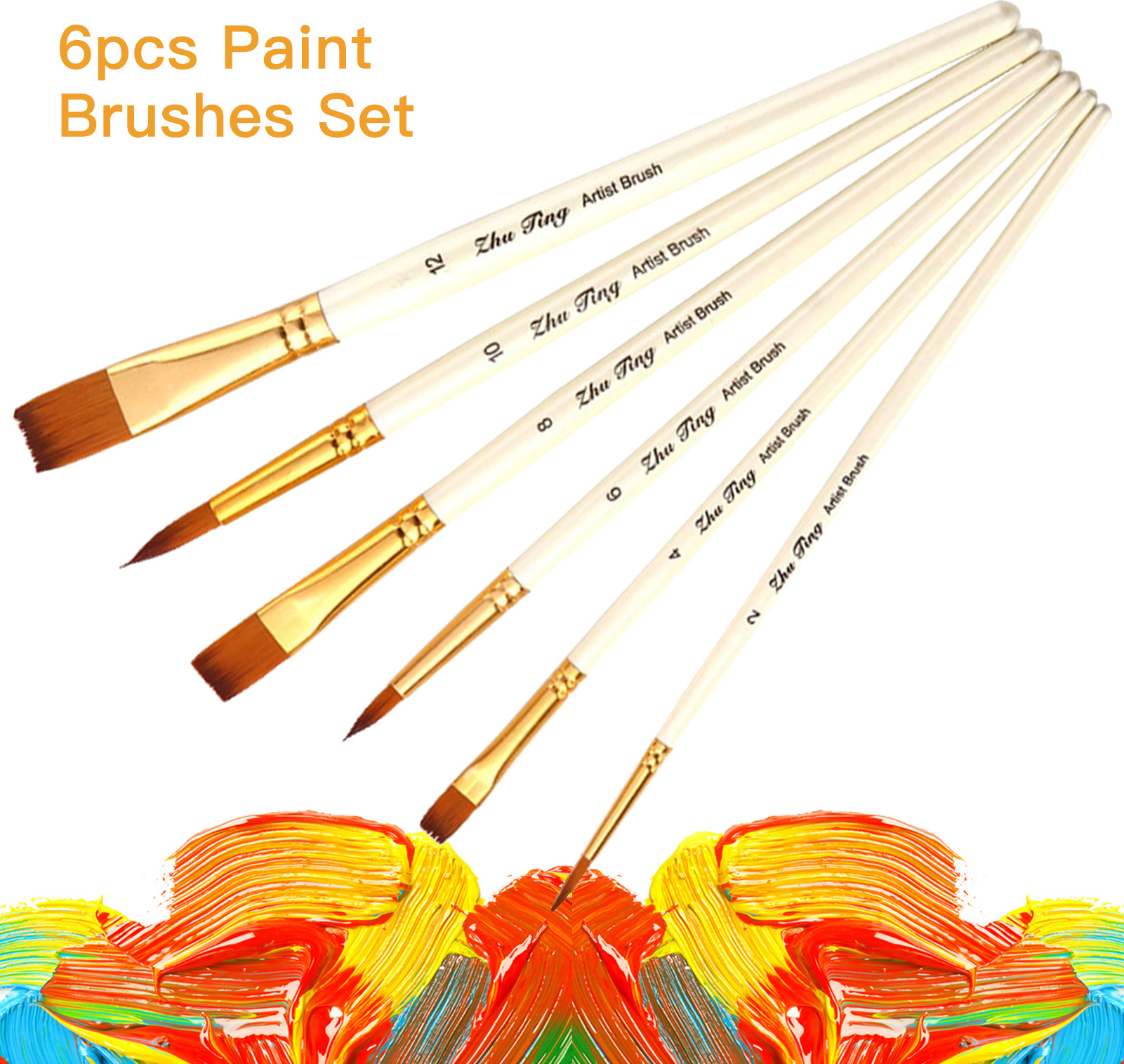 Cocosity 6pcs Paint Brushes Set Runde und flache Spitzen Künstler Pinsel Nylon Haar Holzgriff Kunstzubehör Geschenk für Kinder Erwachsene Anfänger für Acryl Öl Aquarell Gouache Nagel Körper Gesicht Detailing Handwerk Malerei