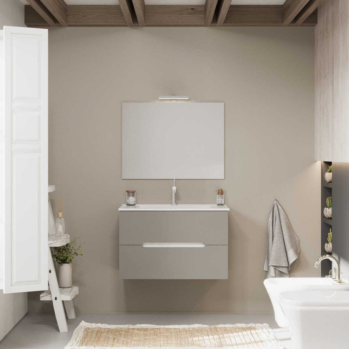 Kiamami Valentina Zweifarbiges Möbel-Set für das Bad, Frontfarbe in matt Grau, Korpusfarbe Holzoptik weiß | Magnolia 02010045000018