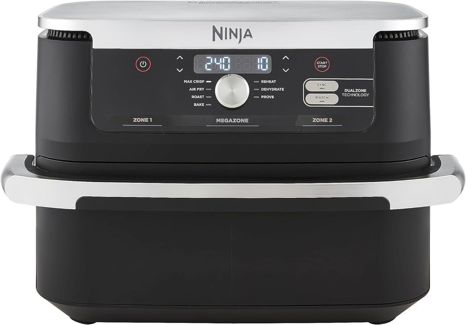 NINJA Heißluftfritteuse Foodi Heißluftfritteuse,Dual Zone,MegaZone,Friteuse,Ohne Fett, 2470,00 W, Fritteuse ohne Öl, Fritteuse Heissluft, 10,4 L