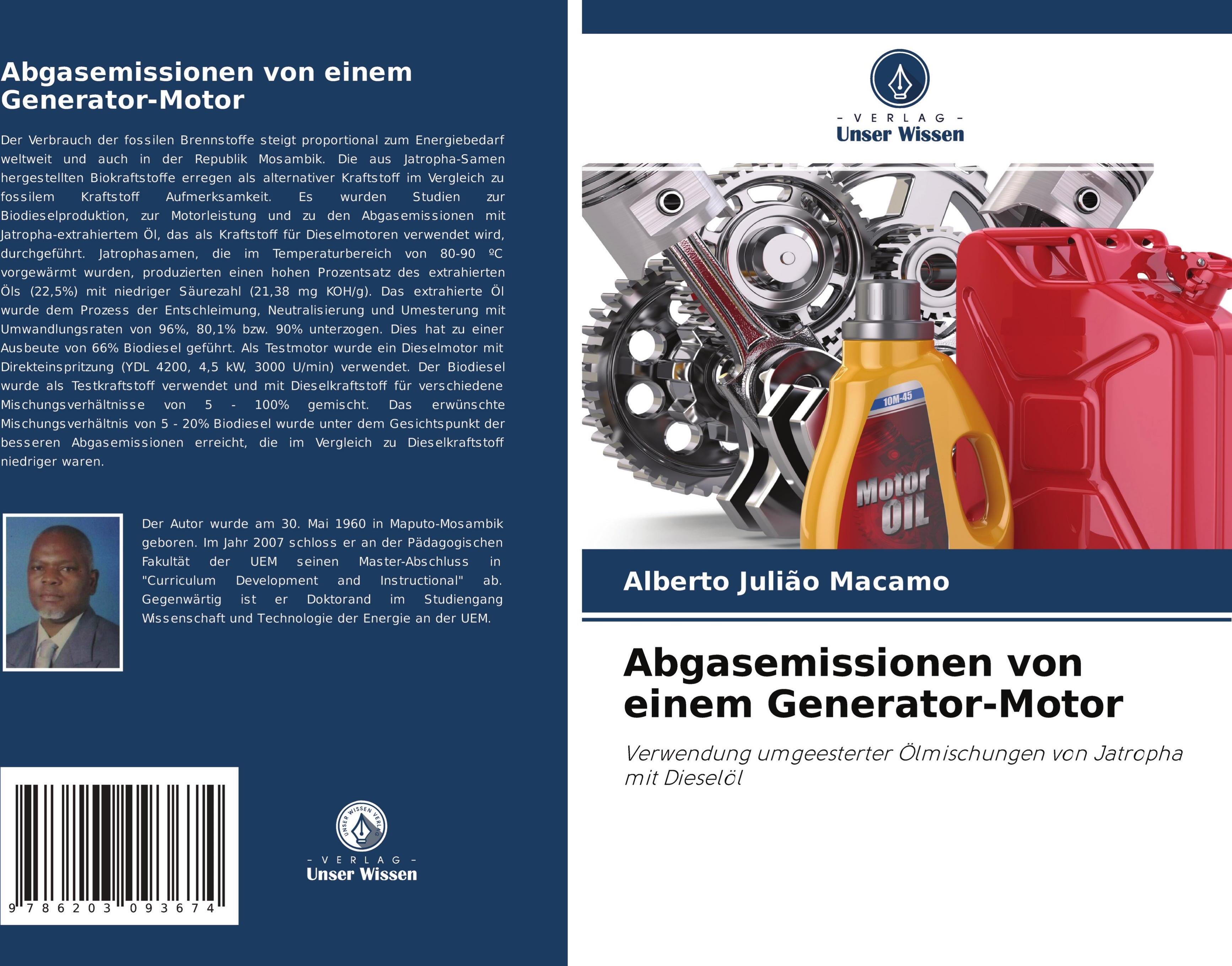 Sonstige Verlage Abgasemissionen von einem Generator-Motor