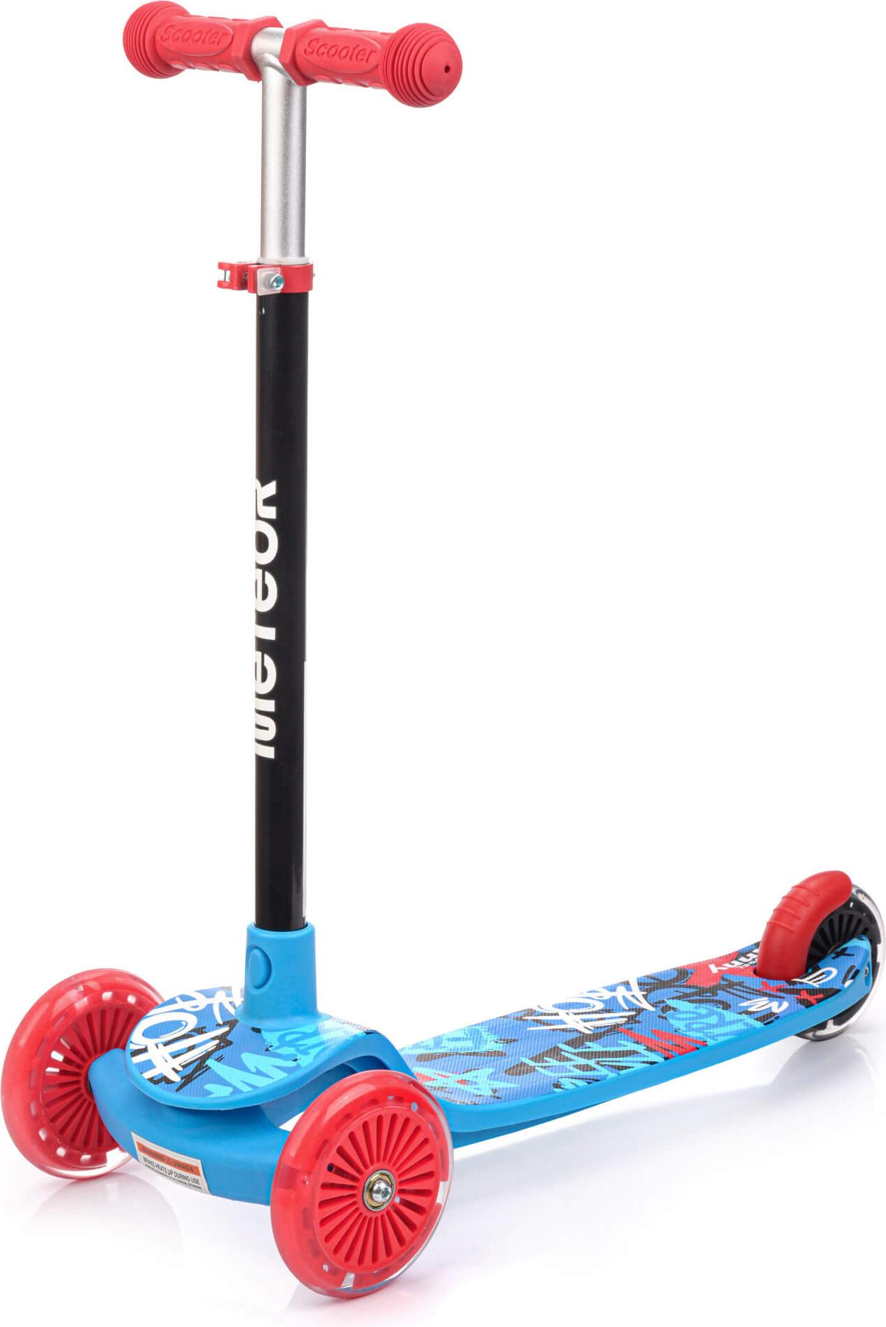 Dreirad-Kinderroller Meteor Funny – Bunte Leucht-LED-Räder, verstellbare Höhe, bis 50 kg, Blau 17750