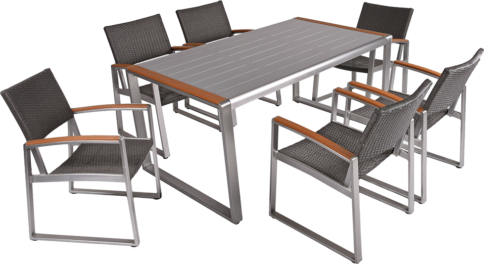 Garten Tischgruppe 7-tlg. in grau mit Glastischplatte, MAINAU-120