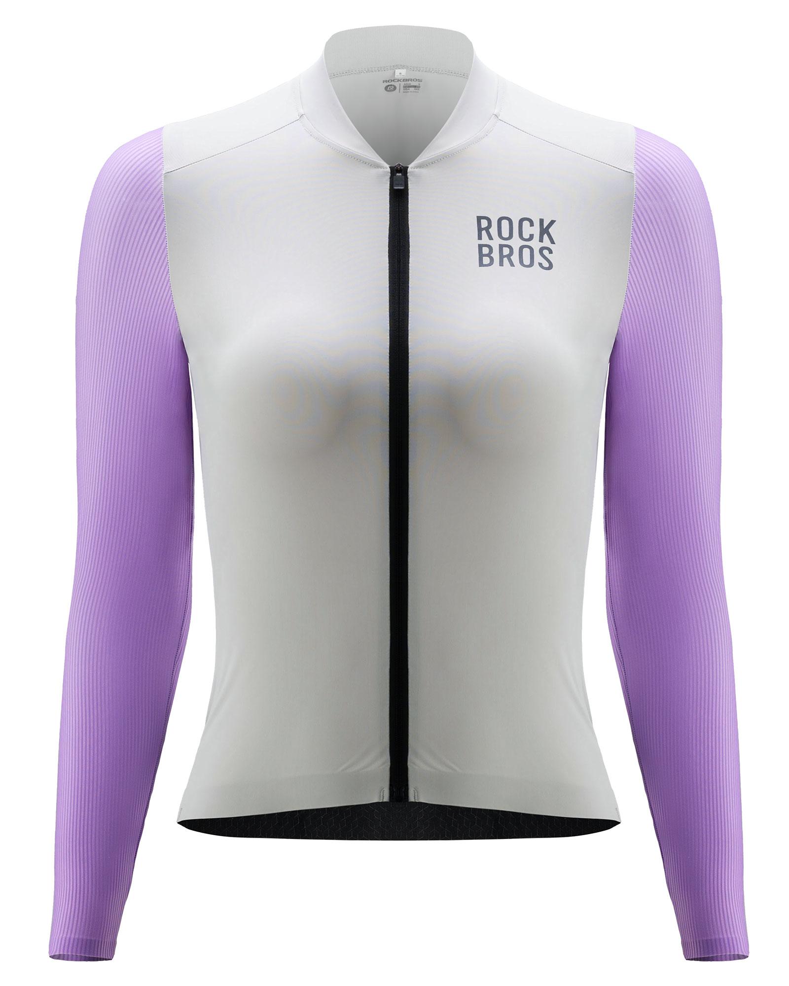 ROCKBROS Damen Radtrikot Langarm Fahrradtrikot Atmungsaktiv Fahrrad Jacke Sommer MTB Fahrradkleidung Grau-violett XXL