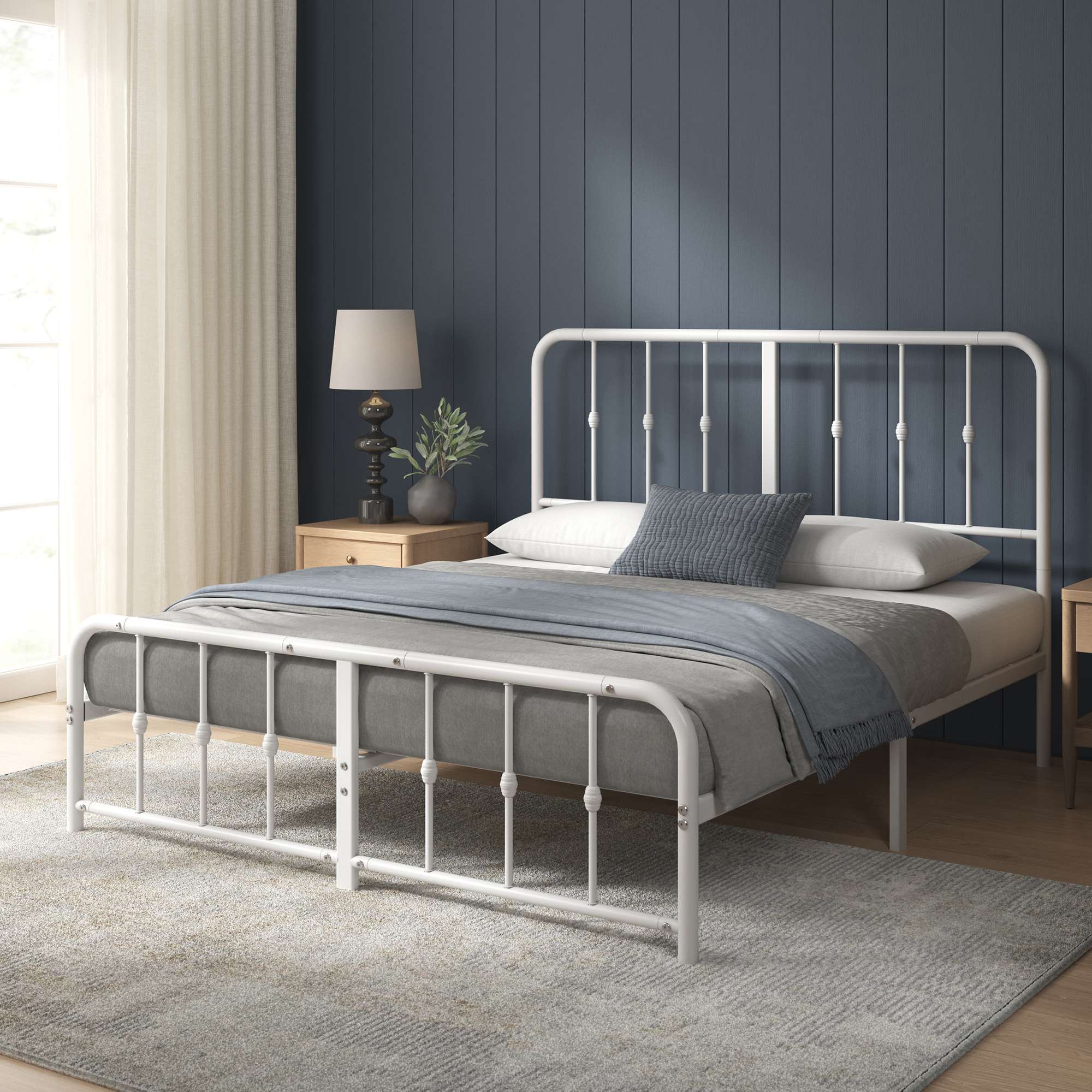 Zinus EU Limited Metallbett Florence, Bettrahmen mit Kopfteil und Fussteil (Doppel/Einzelbett), Inklusive Lattenrost, Hohe Stabilität, Leichter Aufbau, weiß, 140x200 WG-FBMHWEZC-14D