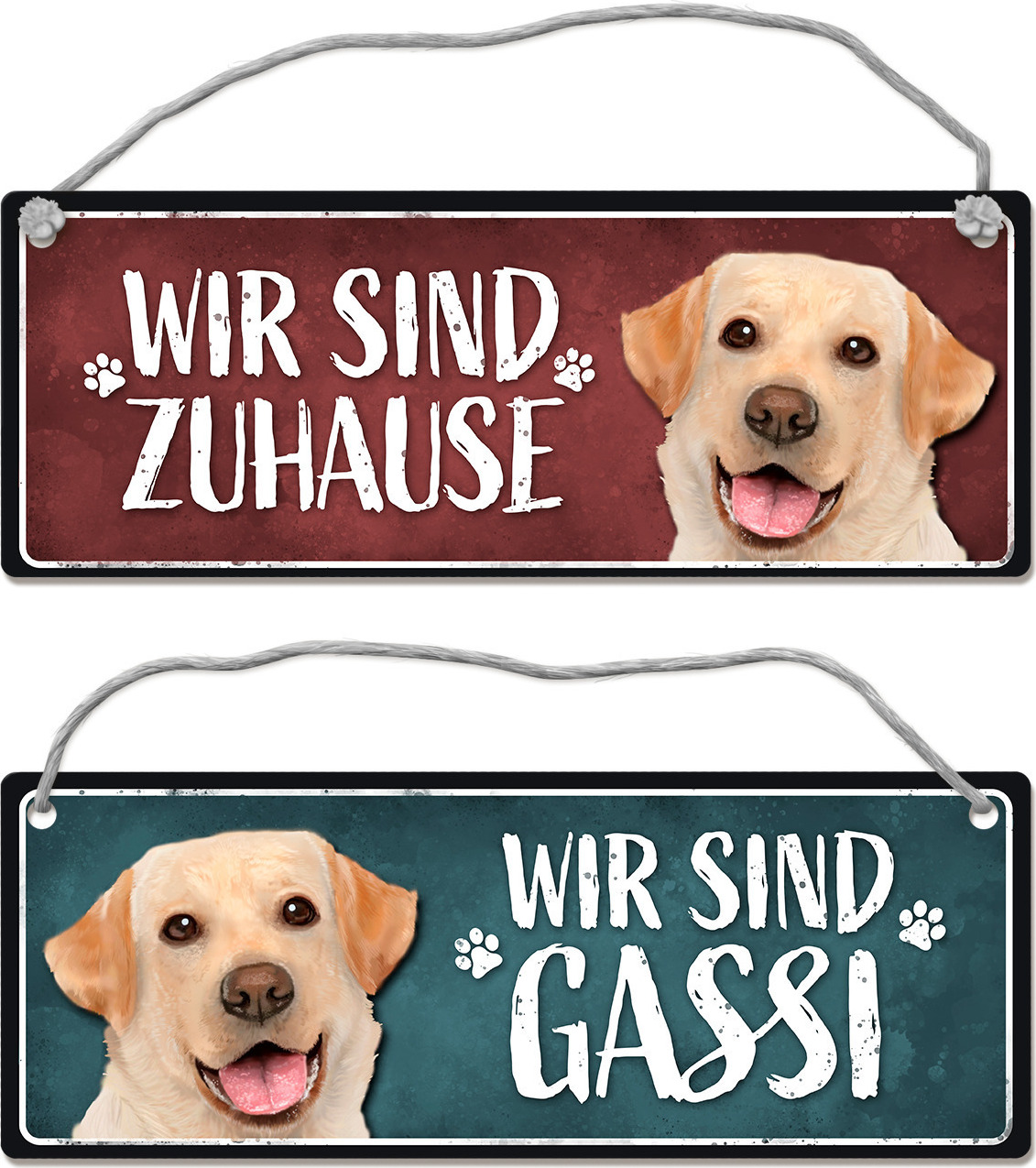 speecheese Wir sind Gassi/Zuhause - Labrador Wendeschild mit Kordel Schild Türschild