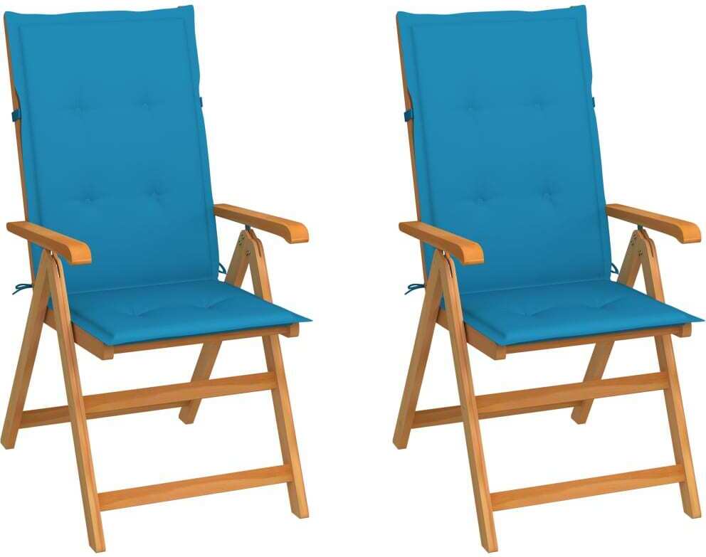 Prolenta Maison Exclusive - Gartenstühle 2 Stk. mit Blauen Kissen Massivholz Teak PP25-KF-3062380-1997