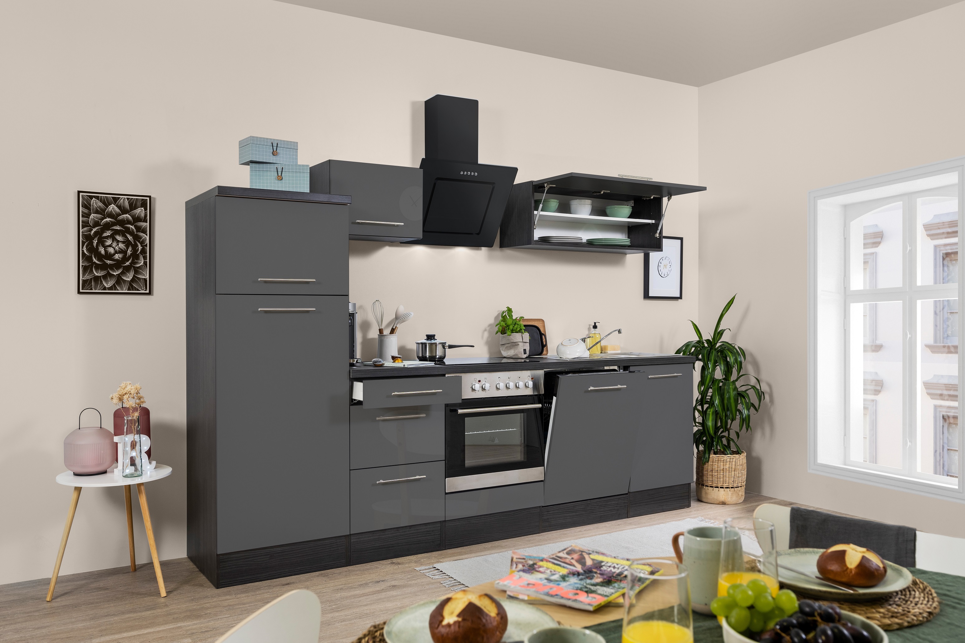 Küche Küchenzeile Küchenblock Eiche Grau Amanda 280 cm Respekta Premium RP280EGC