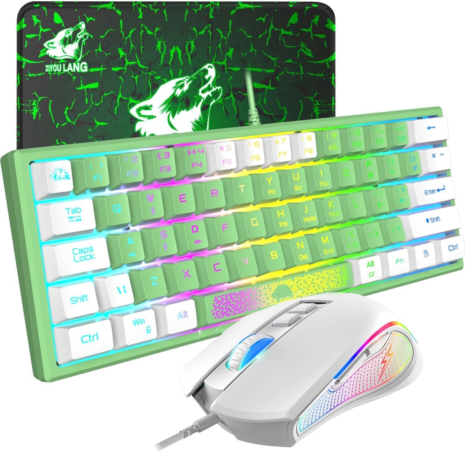 ZIYOU LANG Tastatur Maus mit Kabel, mäuse, tastaturen & eingabegeräte, Gaming-Tastatur-Maus mechanische Feel, Tastatur Maus bis zu 3600 DPI, optische 7 Tasten PC K61