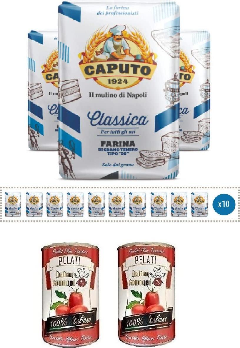 Molino Caputo Caputo Classica Mehl Blu Type 00 Kg. 1 - Paket 10 Stück + Italian Gourmet 100% italienische geschälte Tomaten dosen 2x 400g IG-NSKU-0919