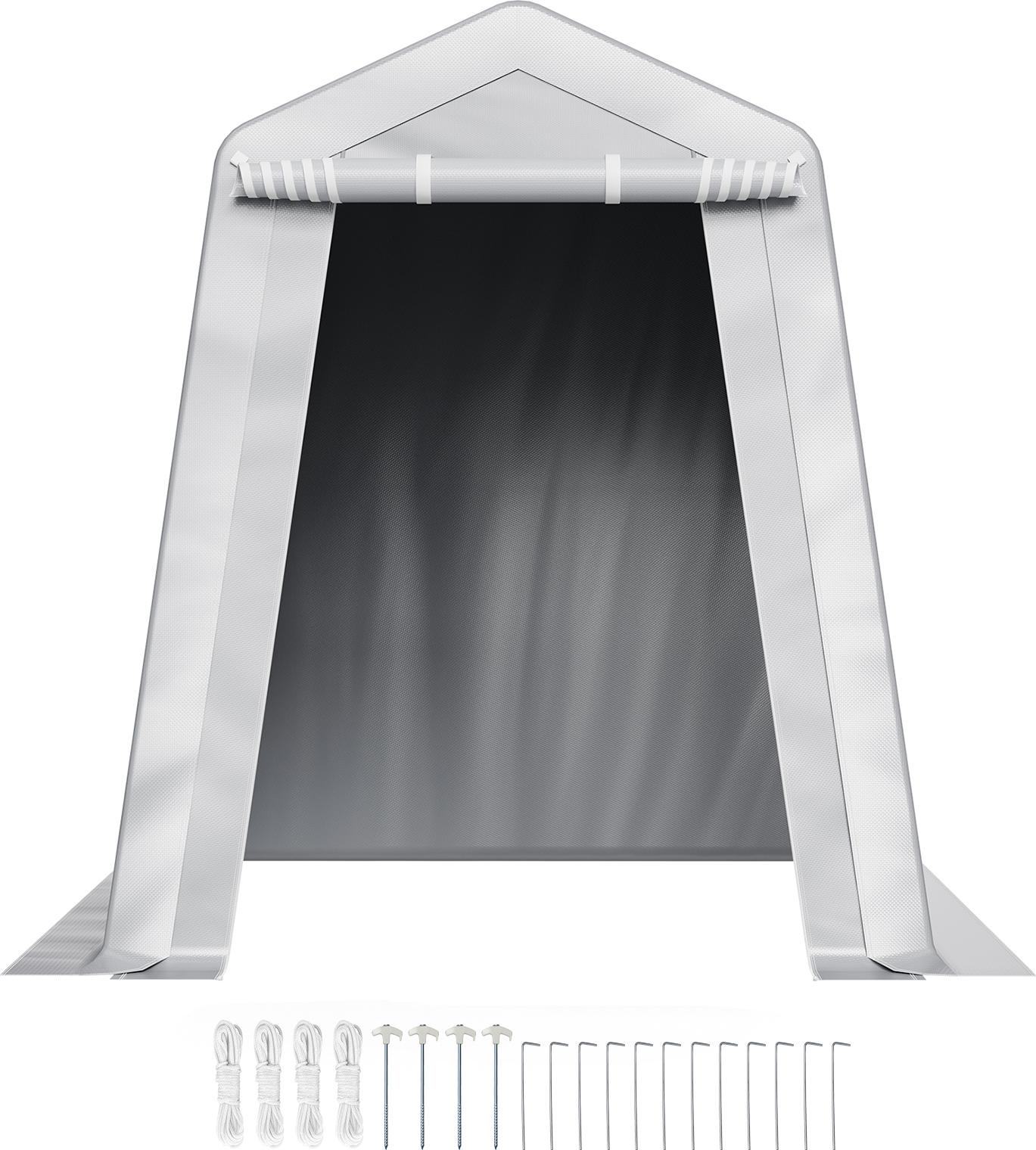 SucceBuy prístrešok na náradie 183x183x213 cm, garážový stan z PE materiálu, prístrešok na záhradu, garáž na bicykle, prístrešok na auto, garáž na motorku, kosačku a bicykel, sivá farba