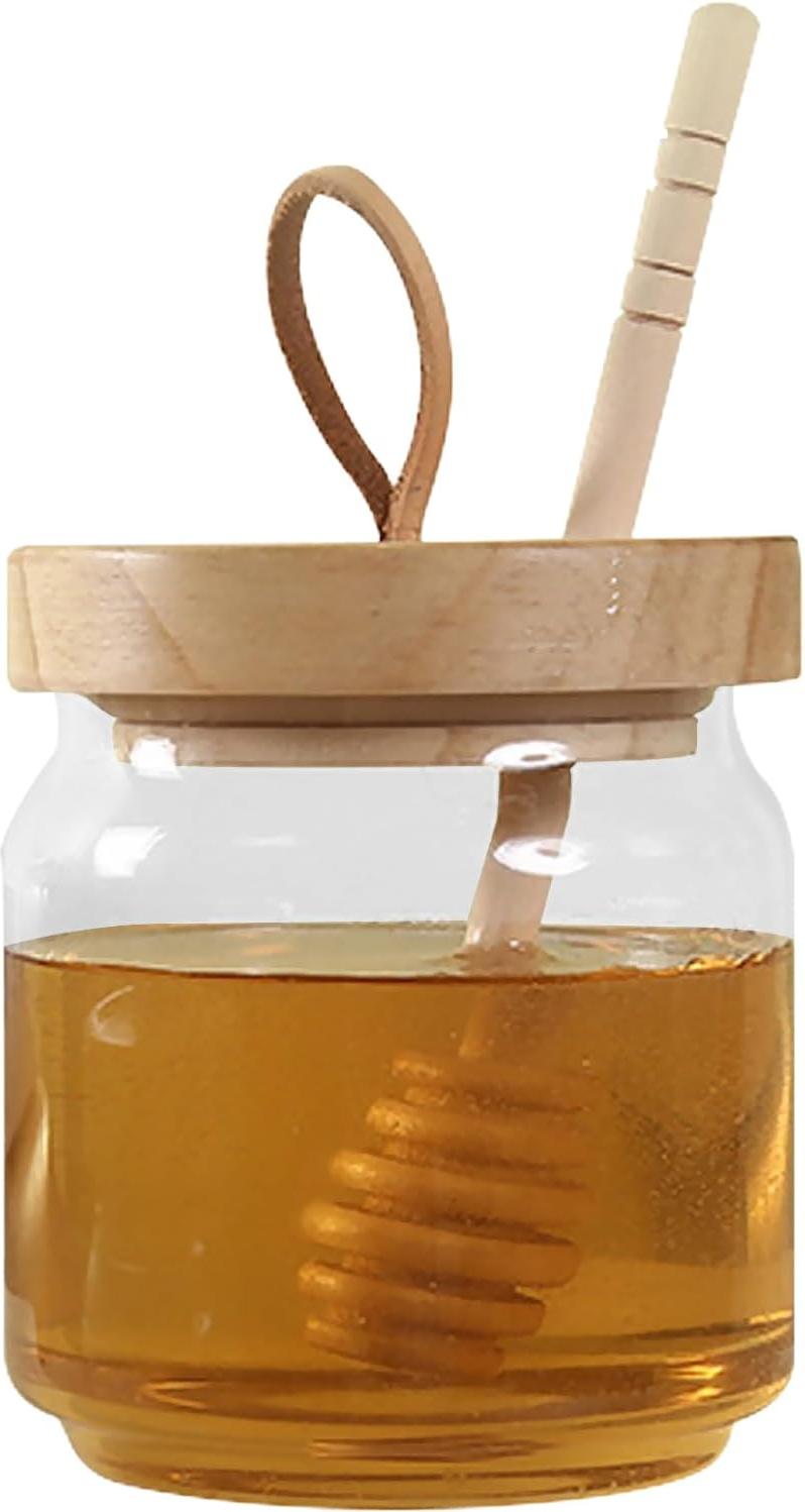 Markenlos Honigglas mit Deckel - Aufbewahrungsglas Sirup - Honigglas - Honiglöffel