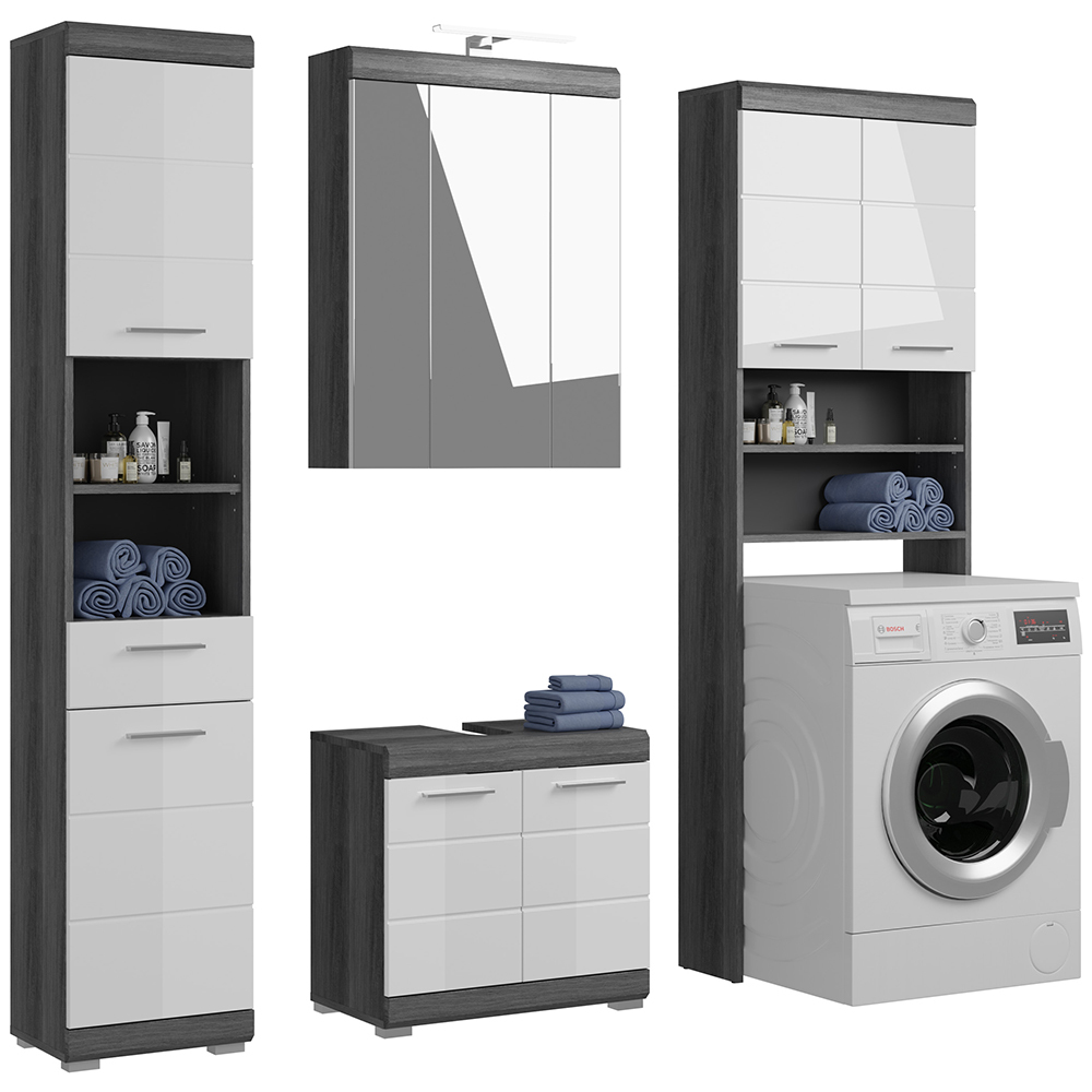Lomadox Badezimmermöbel Set 4-teilig modern in Hochglanz weiß mit grau SIROCO-158 LA158-SIROCO-158-SET18