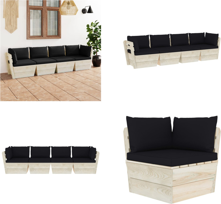 vidaXL Záhradná 4-miestna pohovka z paliet s vankúšmi zo smrekového dreva - Pohovka z paliet - 4-miestna pohovka - 4-miestne pohovky