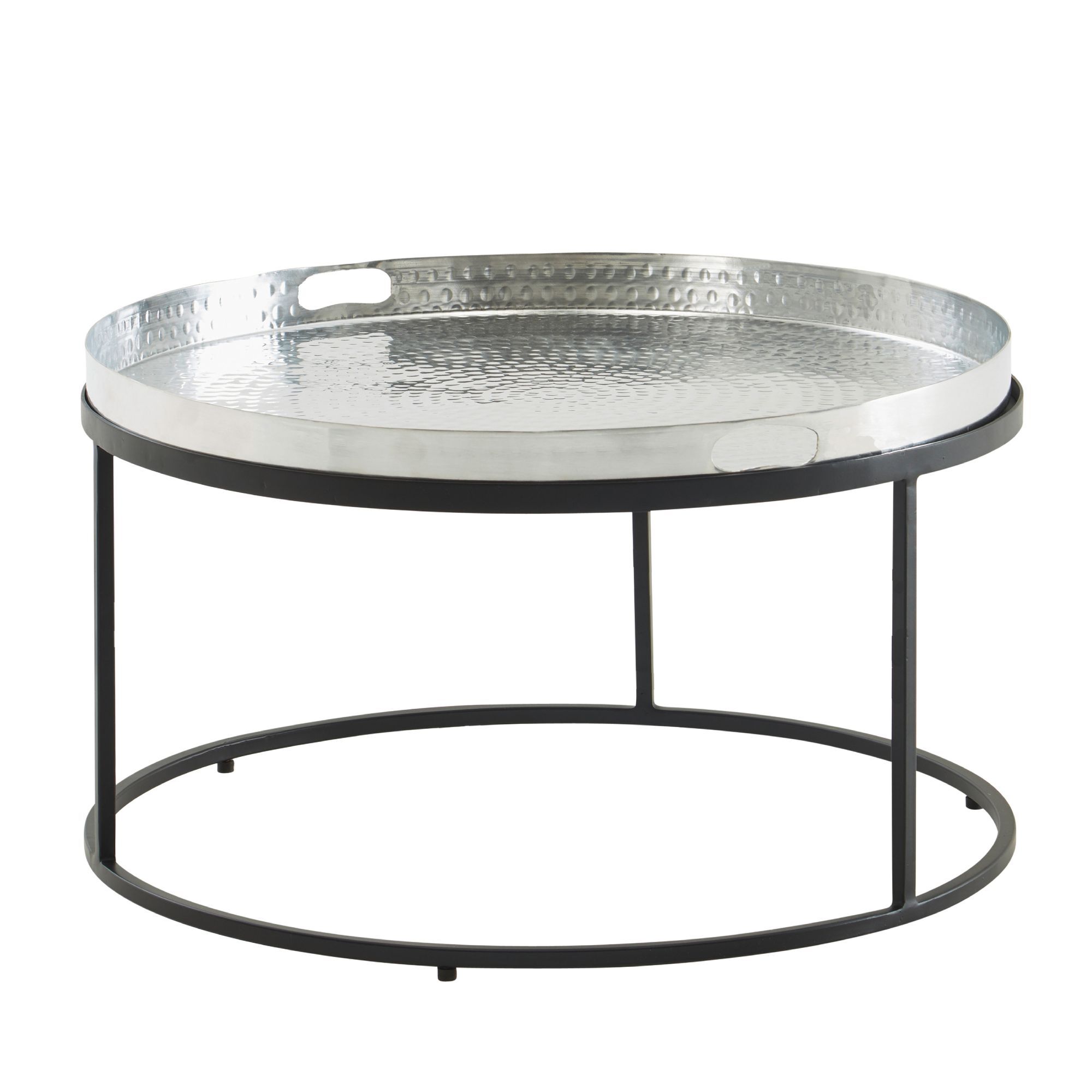 WOHNLING Couchtisch Metall Hammerschlag Sofatisch Ø 62 cm Wohnzimmertisch Silber WL6.692