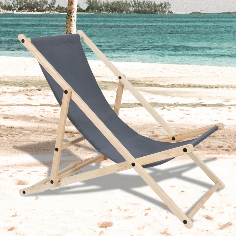 Jopassy Deckchair Skladacie záhradné kreslo Drevené lehátko Skladacie kreslo Kempingové kreslo Plážová šedá