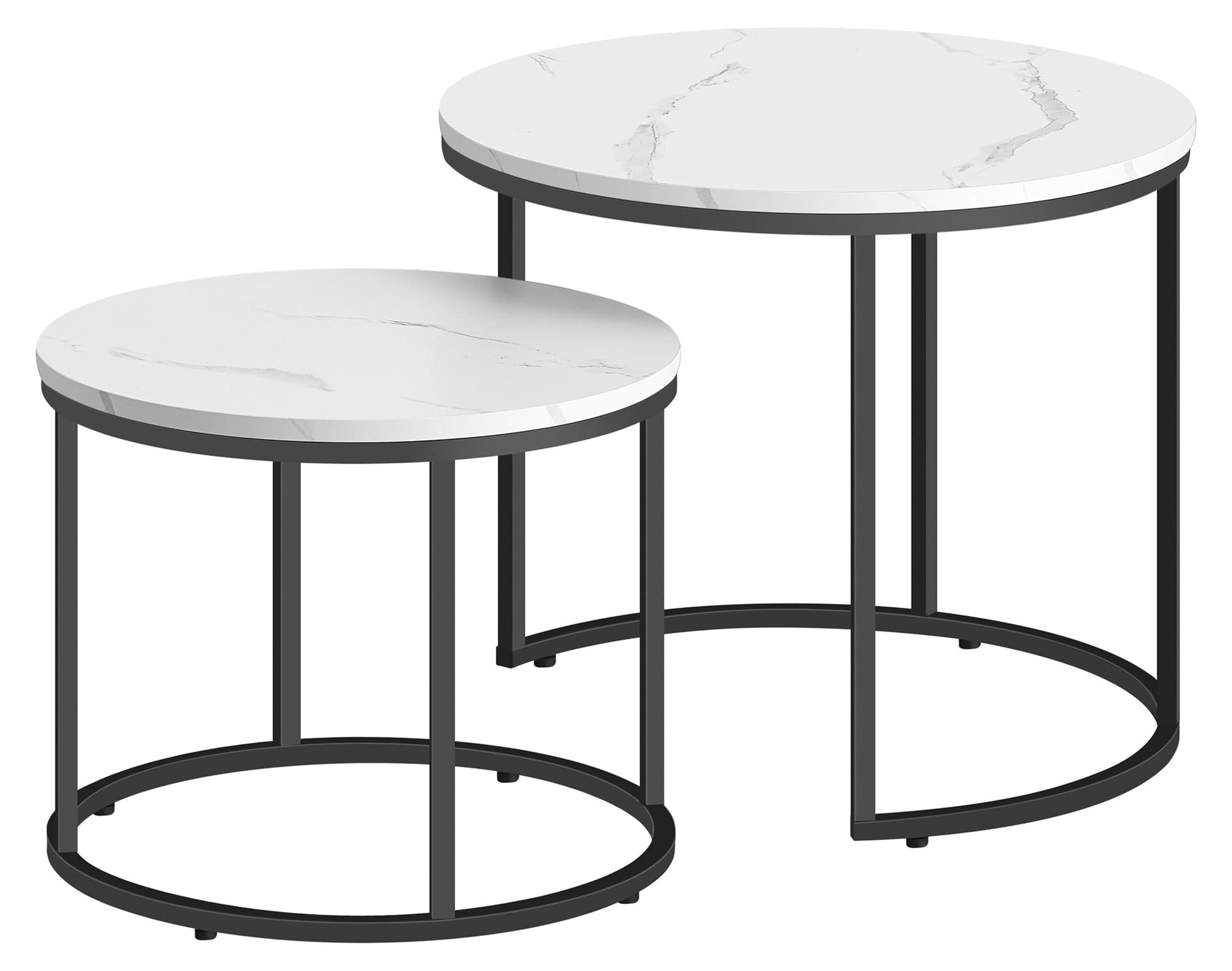 Mateusz Pielach Couchtisch rund 2er Set – Beistelltische im Loft-Design, ineinander schiebbar – Marmor - Schwarz