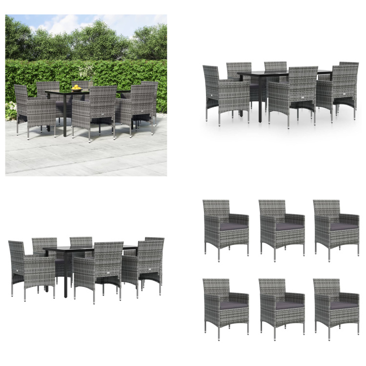 vidaXL 7-dielny záhradný jedálenský set s vankúšmi sivý a čierny - Záhradný jedálenský set - Záhradné jedálenské sety - Vonkajší jedálenský set - Záhradný jedálenský set