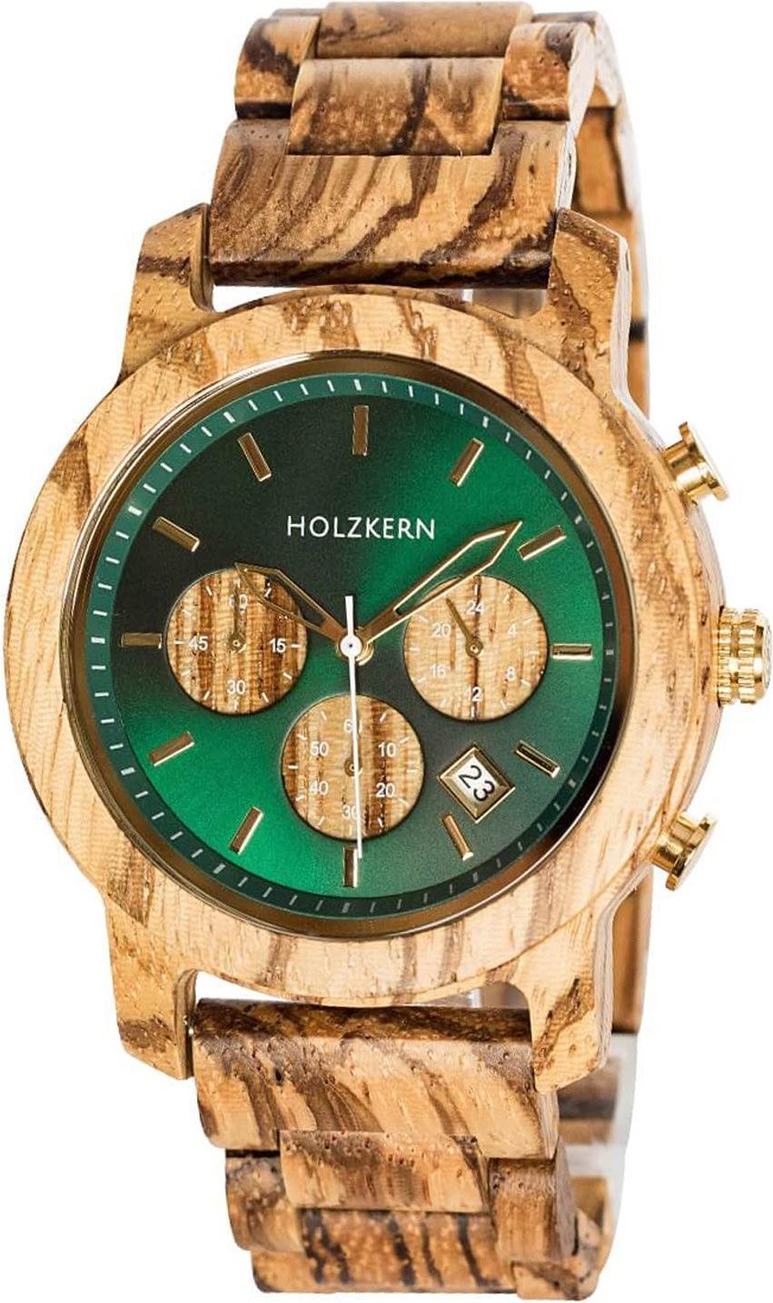 Holzkern pánske hodinky chronograf listová strecha zebrano/mramor