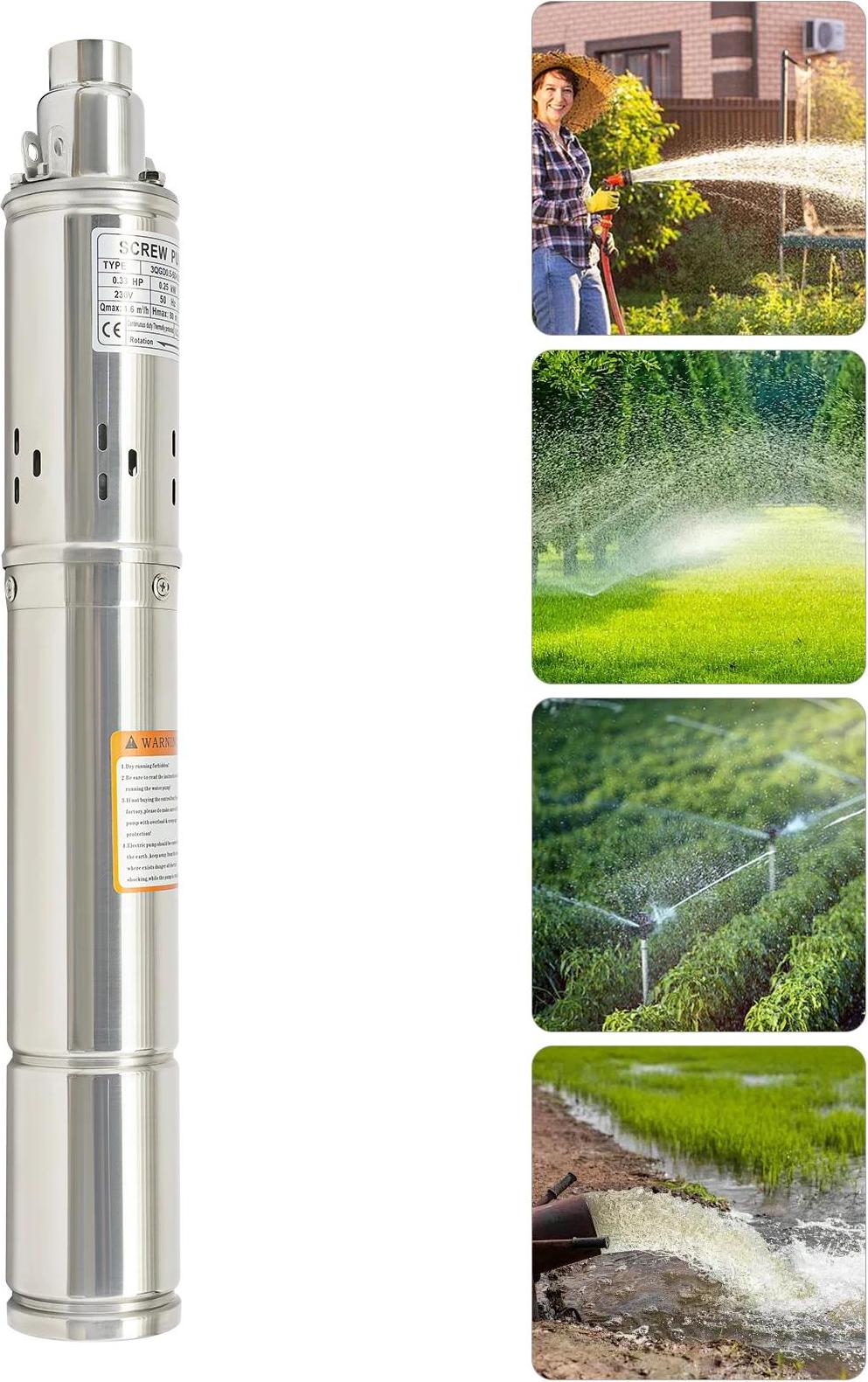 Čerpadlo do hlbokých studní z nehrdzavejúcej ocele, ponorné čerpadlo so šnekovým pohonom, 230 V so zástrčkou EÚ, kompatibilné s pieskom, pre záhradu a poľnohospodárstvo