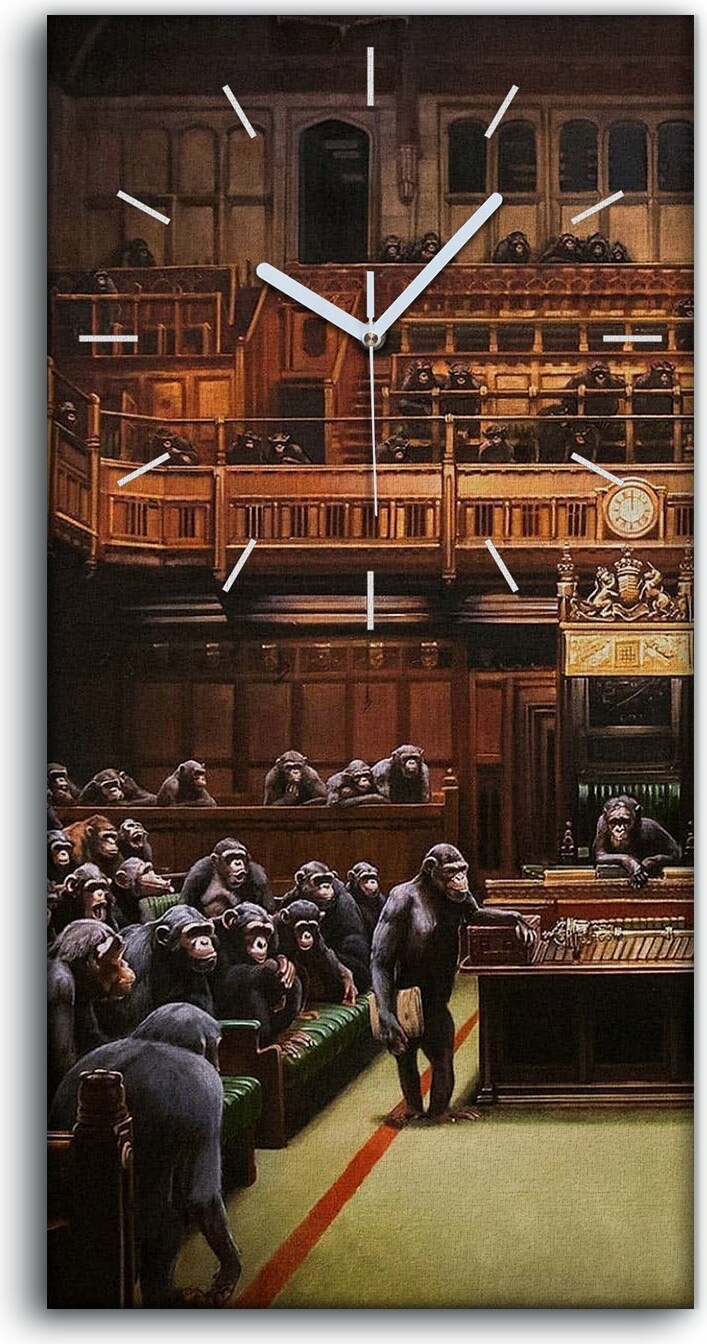 coloray Wanduhr Bürouhr Leinwand Bild Geräuschlos 30x60 Dezentralisiertes Parlament - weiße Hände zcv-038-30x60-b