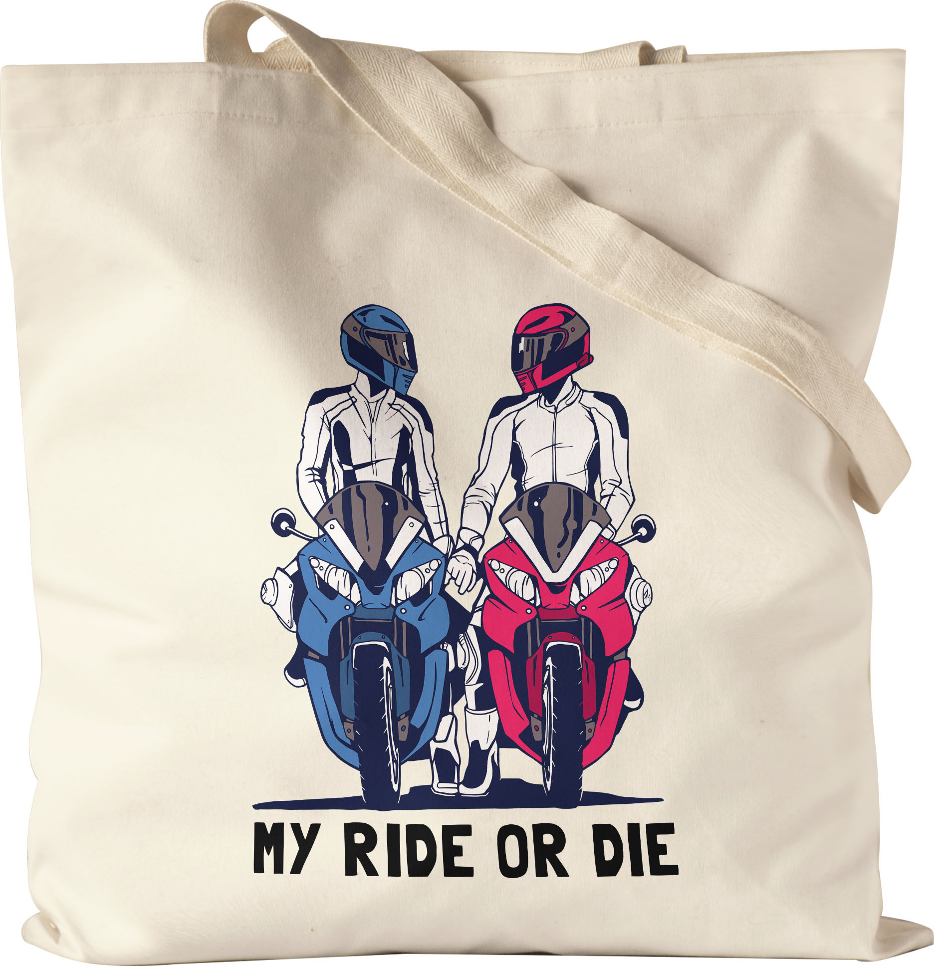 Hey!Print My Ride Or Die Jutebeutel Stoffbeutel Motorrad Motiv Motorradfahrer Moped Motorradfahrerin Motorradtour Bike Pärchen Speed Straße HP-1300-B-Natur