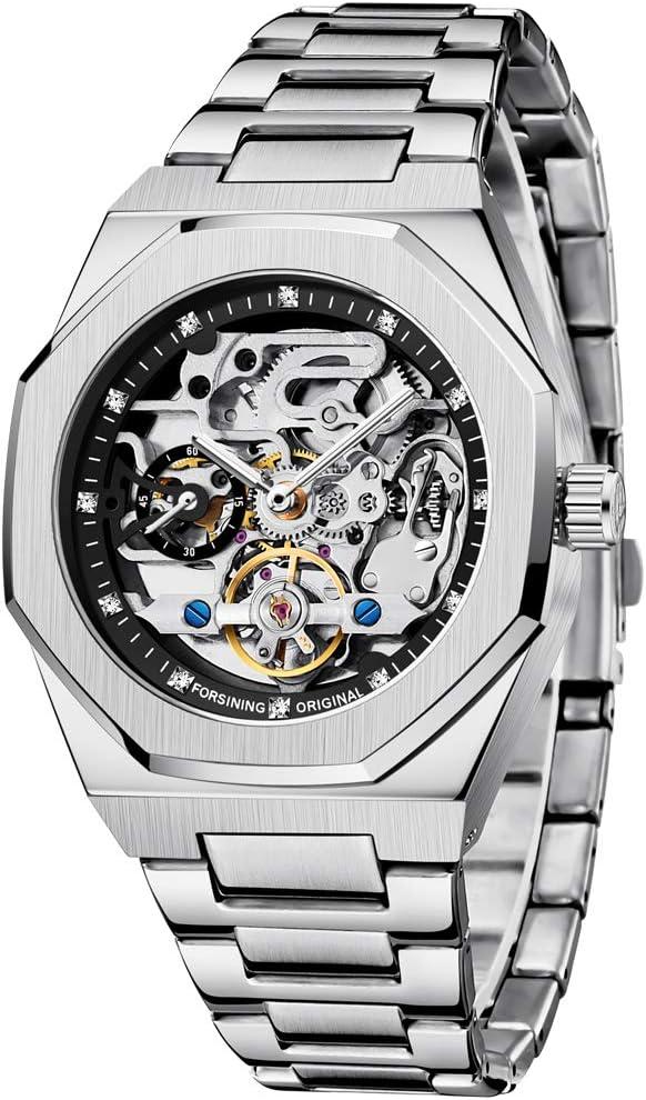 Hodinky Automatické pánske mechanické hodinky Skeleton z nehrdzavejúcej ocele Vodotesné mechanické automatické hodinky s mechanickým pohybom Klasický dizajn puzdra