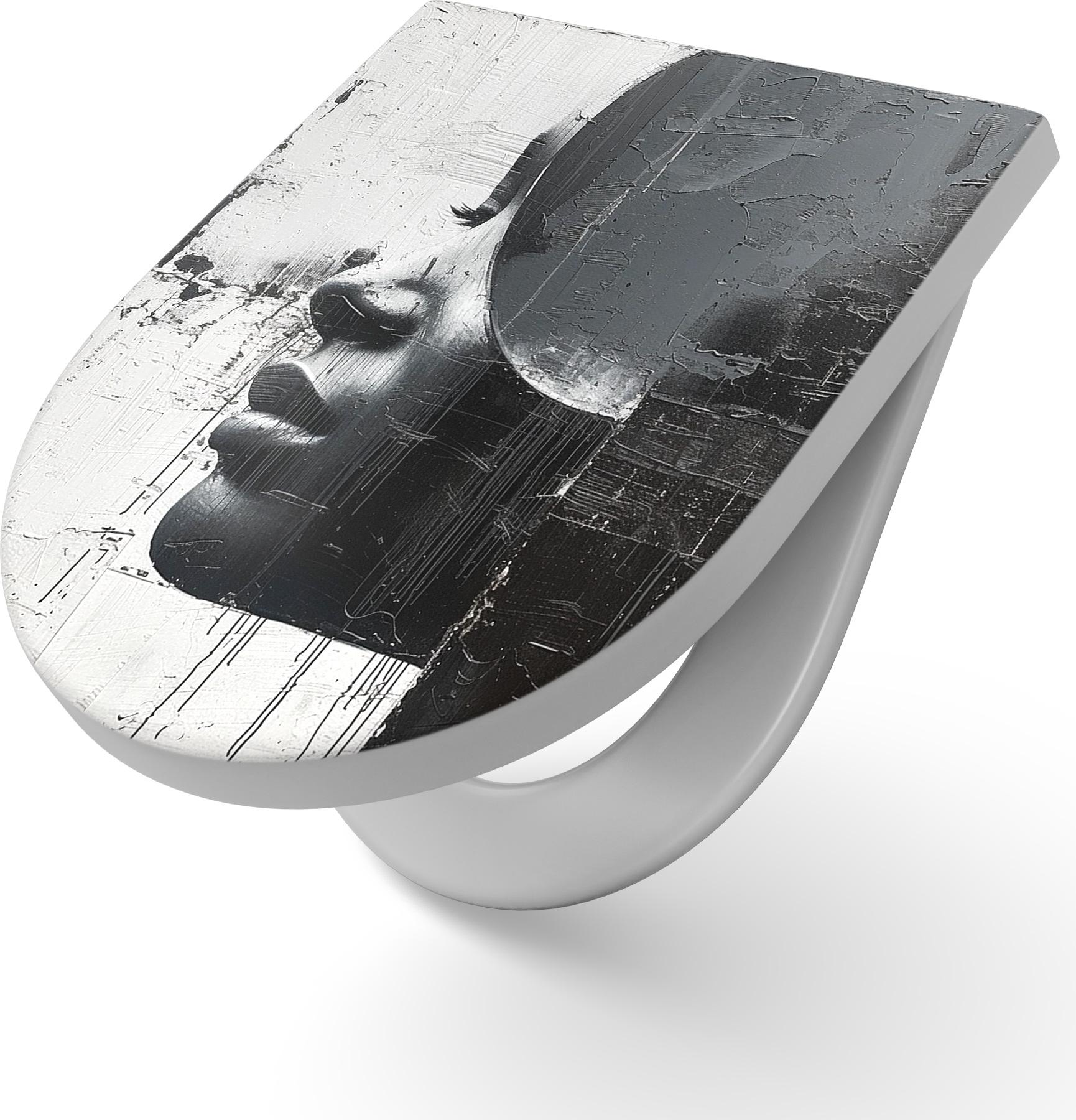 DEQORI WC-Sitz Duroplast 36,4x45,4 cm 'Fragmentierte Stille' Toilettensitz WC-Brille TS-36-45-SC-W-5344-UV