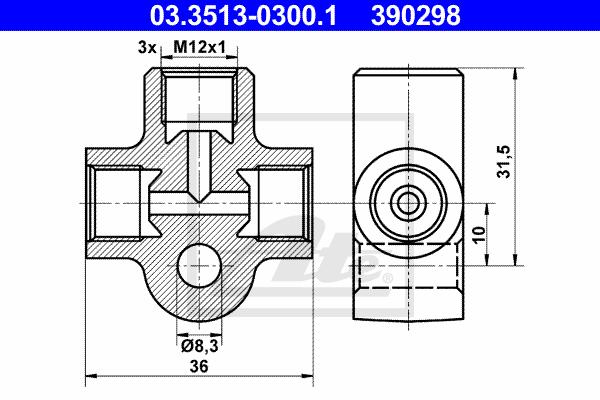 ATE Verteiler-/Verbindungsstück Rohrleitungen 03.3513-0300.1 36,0mm