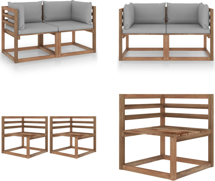 vidaXL Záhradná 2-miestna pohovka z paliet s vankúšmi zo sivého borovicového dreva - Pohovka z paliet - Pohovka z paliet z dreva - Záhradná pohovka