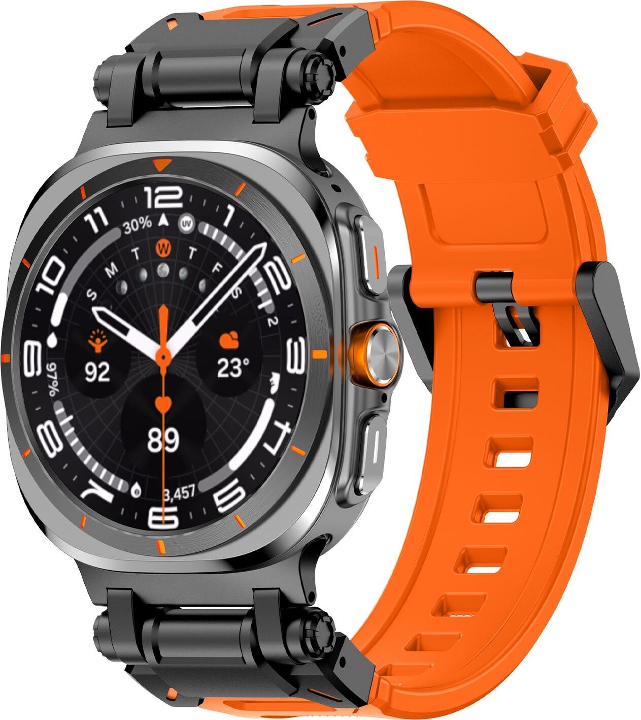 Pre Samsung Galaxy Watch Ultra 47 mm silikónový kovový remienok Orange