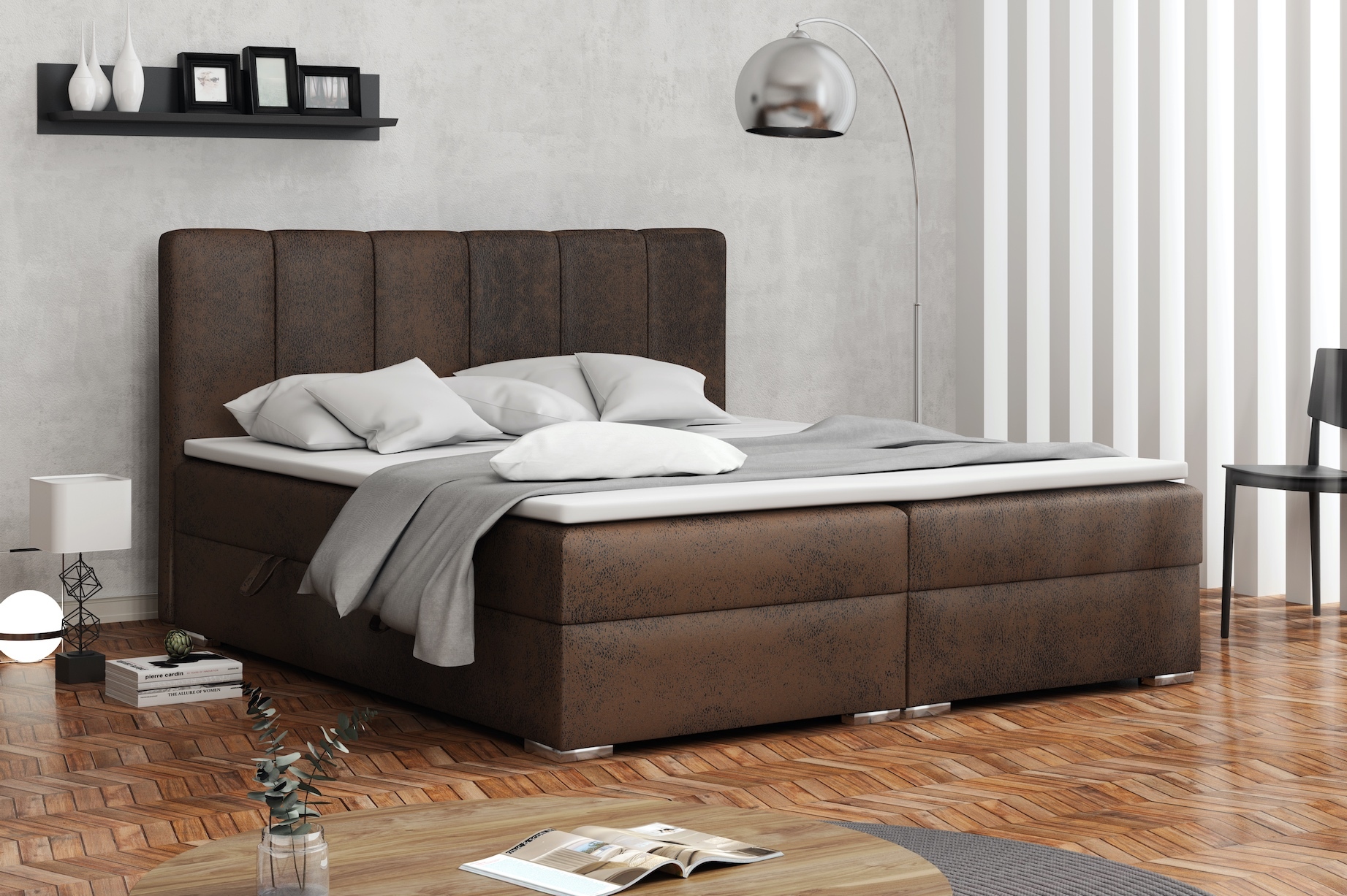 Boxspringbett Schlafzimmerbett ALVARA 180x200cm Vintage Braun