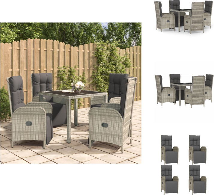 vidaXL 5-dielny záhradný jedálenský set s vankúšmi sivý polyratan - Záhradný nábytok sety